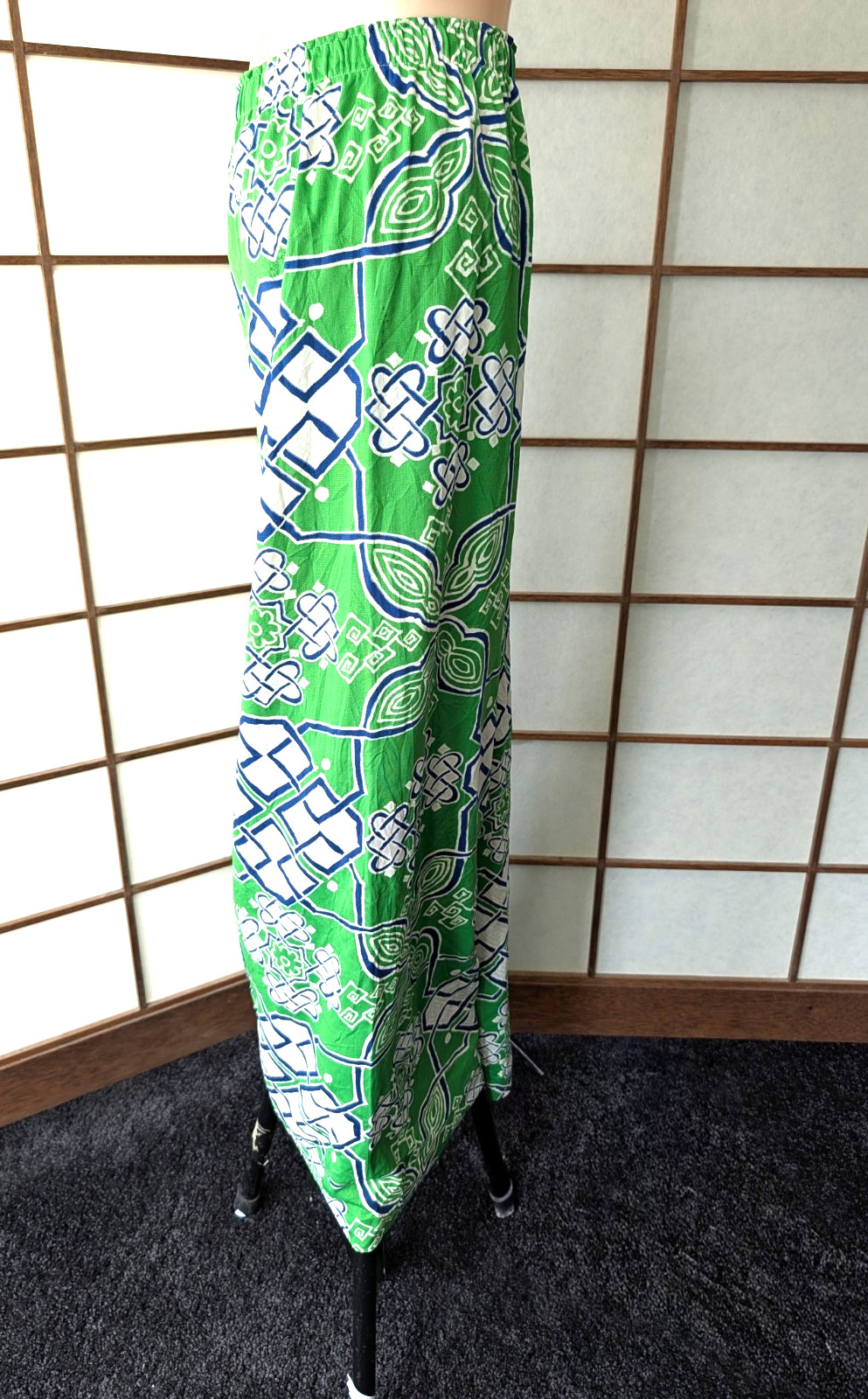 Vintage Nylon Palazzo Lounge Pajama Pants Elastic Waist Lingerie Green Blue M/L
