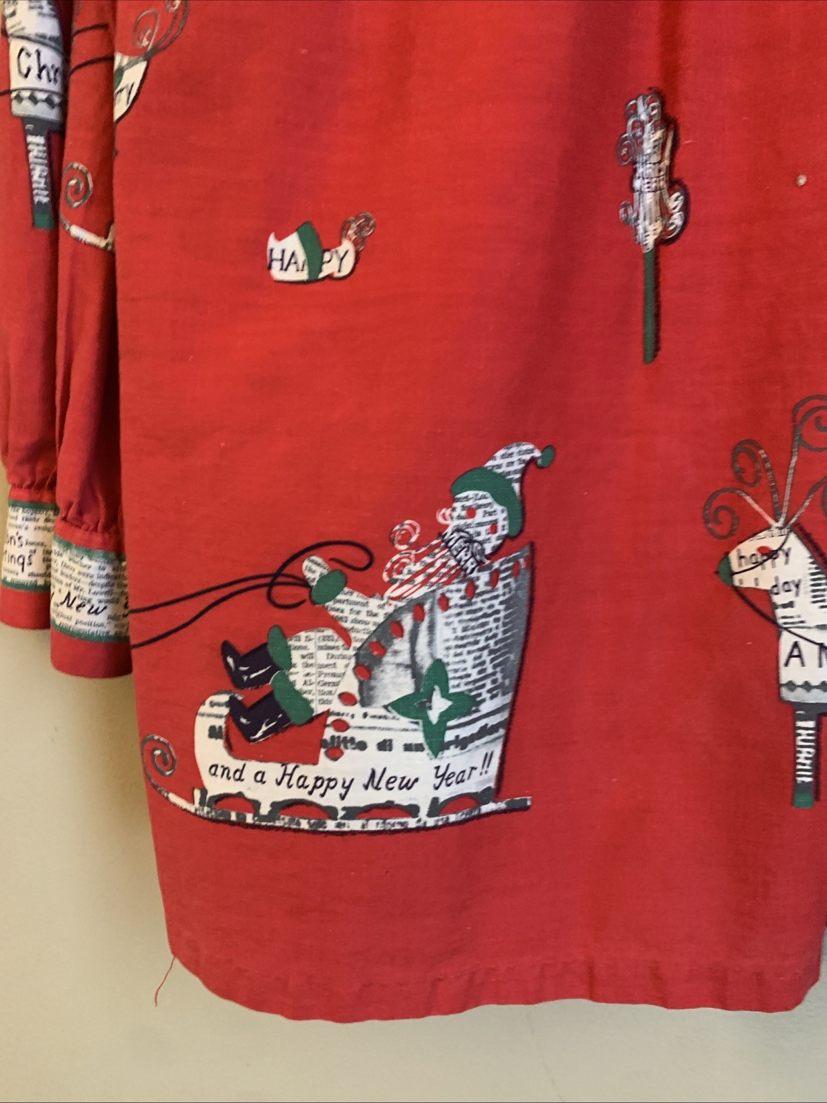 VTG 40’s 50’s 60s WayneMaid Novelty Print Faded Smock Christmas Holiday New Year