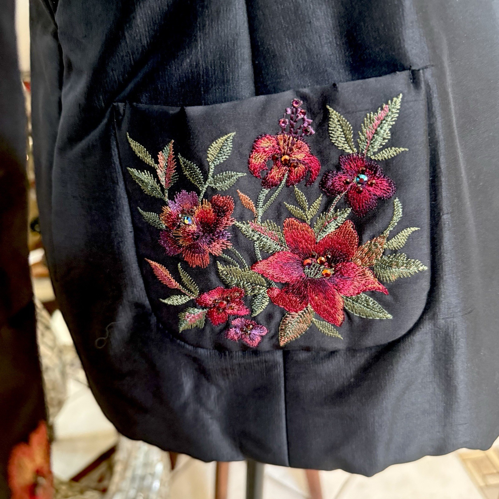 Vintage Korean Sul Yun Hyoung Designer Black Blazer Floral Embroidered Jacket
