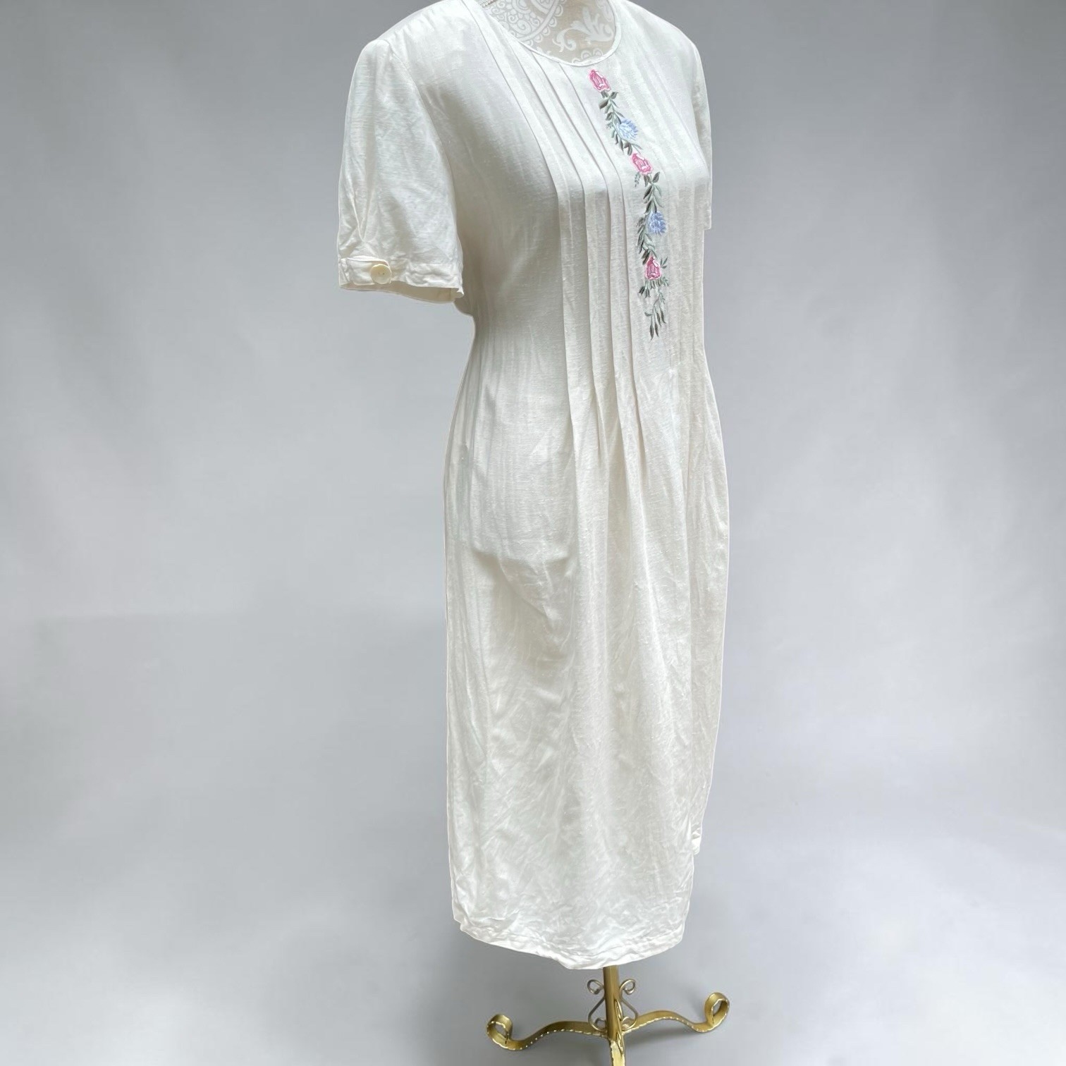Cottagecore Prairie White Embroidered Midi Dress Pintuck Linen Blend Karin Steve
