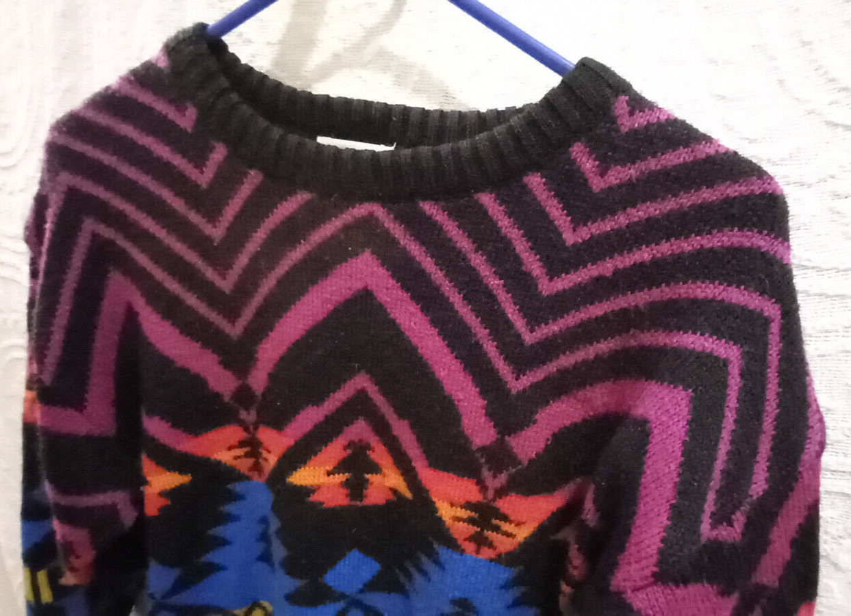 Vintage Hasting & Smith Aztec Design Bold Jewel Colors Thick Sweater M