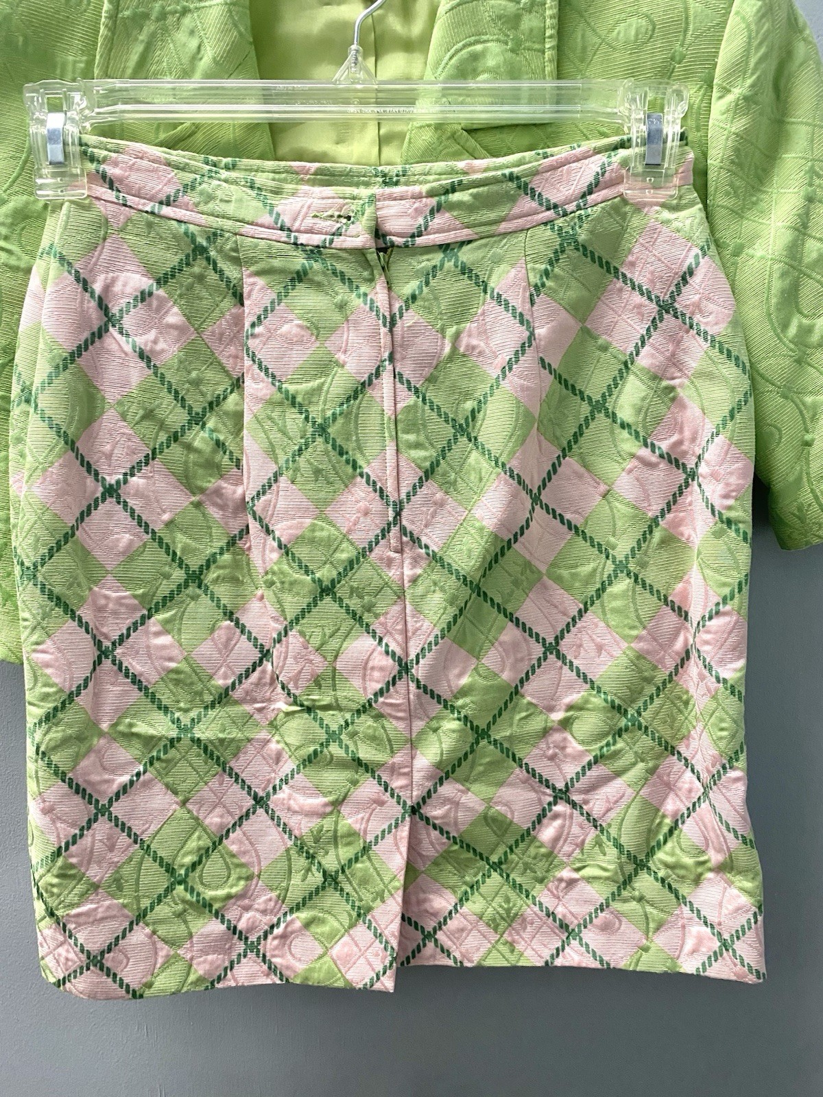 Vintage Valentino Miss V Green and Pink S/S Skirt Suit Cotton & Silk 42/8
