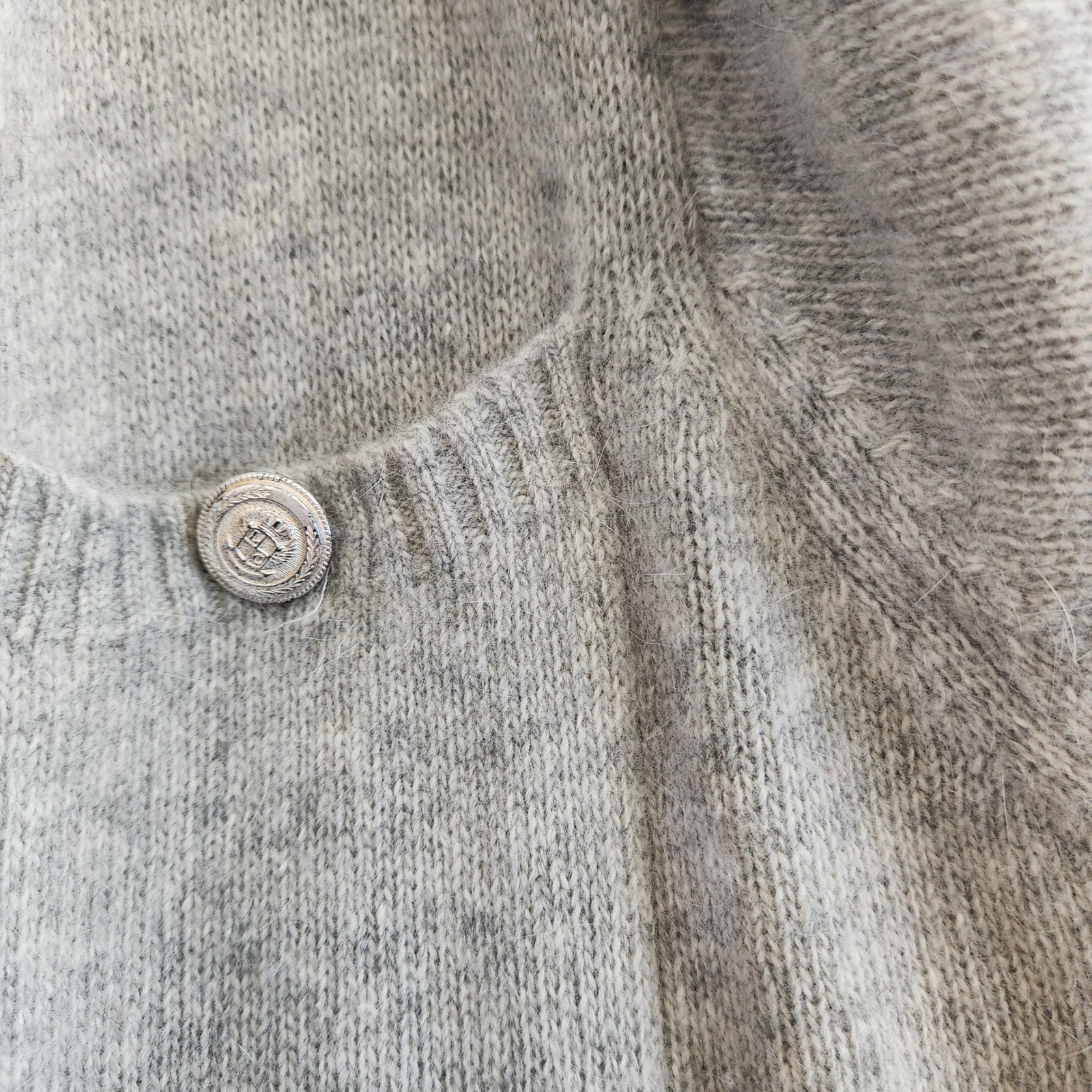 Vtg Liz Claiborne Lambswool Angora Long Cardigan Maxi Sweater Coat Gray Small