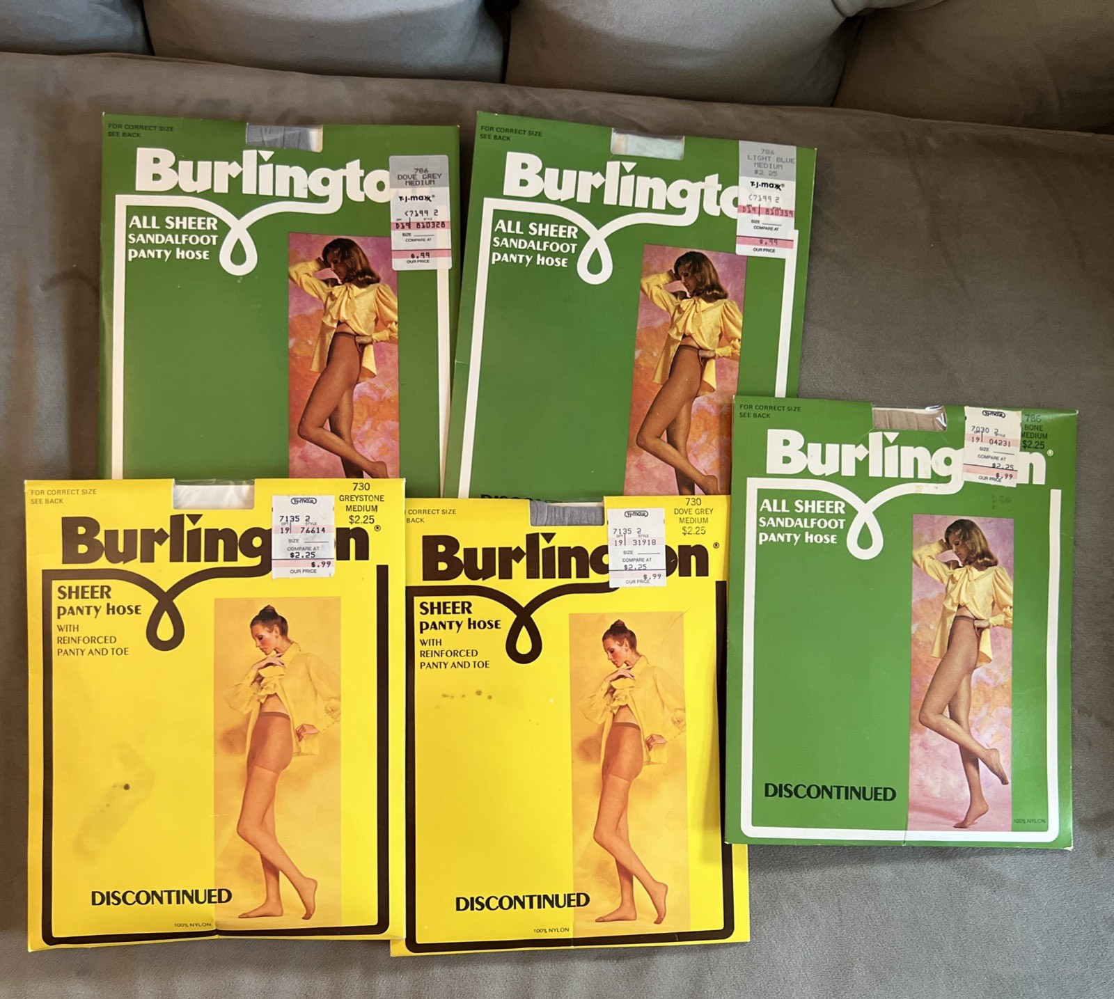 Vintage Burlington Sheer Pantyhose Lot 5 Pairs Dove Grey Light Blue Size Medium