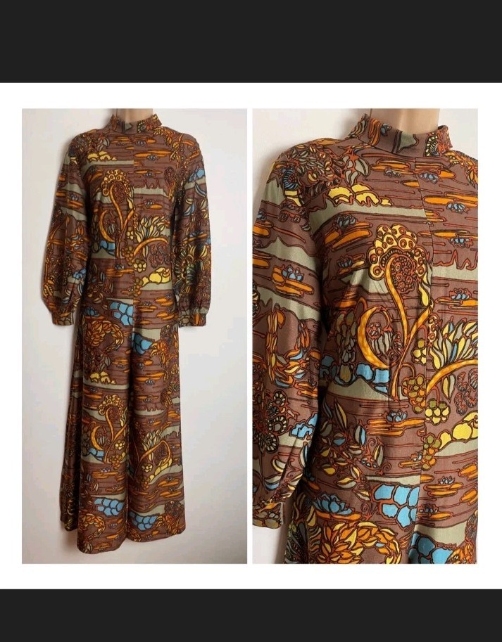 Vintage 1970s Jumpsuit Wide Leg Palazzo Abstract Floral Psychedelic Size UK 10