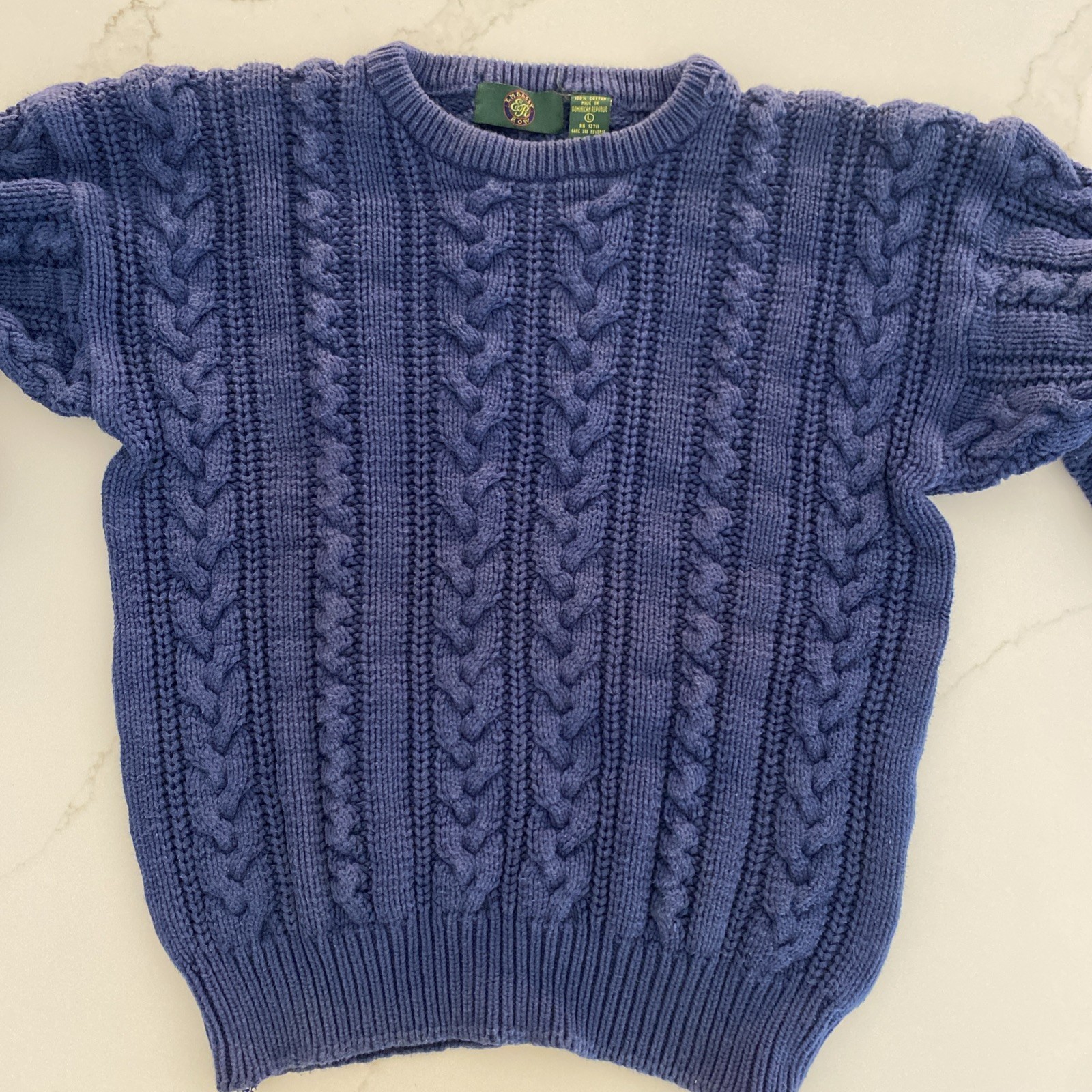 Vintage 90’s Embassy Row Large Navy Blue Cable Knit Sweater Cotton Made In DR