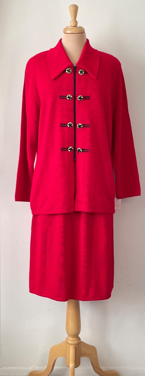 Vintage 90’s Size L Jacobson’s San Remo Red Knit Jacket & Skirt Set NWT $260