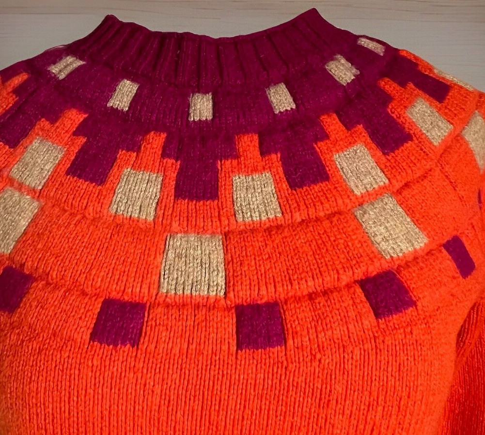 Vintage 90s Merino Wool Blend Fair Isle Aprés Ski Cottagecore Sweater Orange S