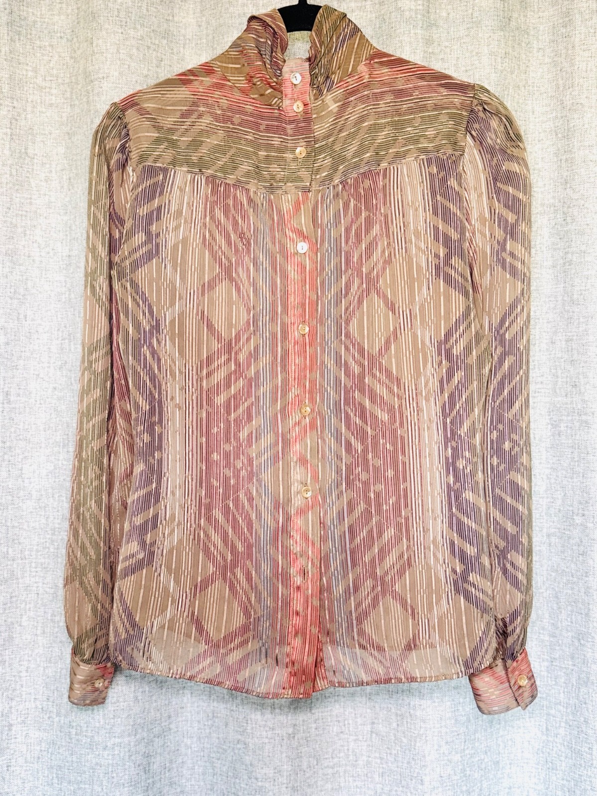 Philippe Marques Blouse Women’s Small Button Front Long Sleeve Sheer VTG 80s 90s