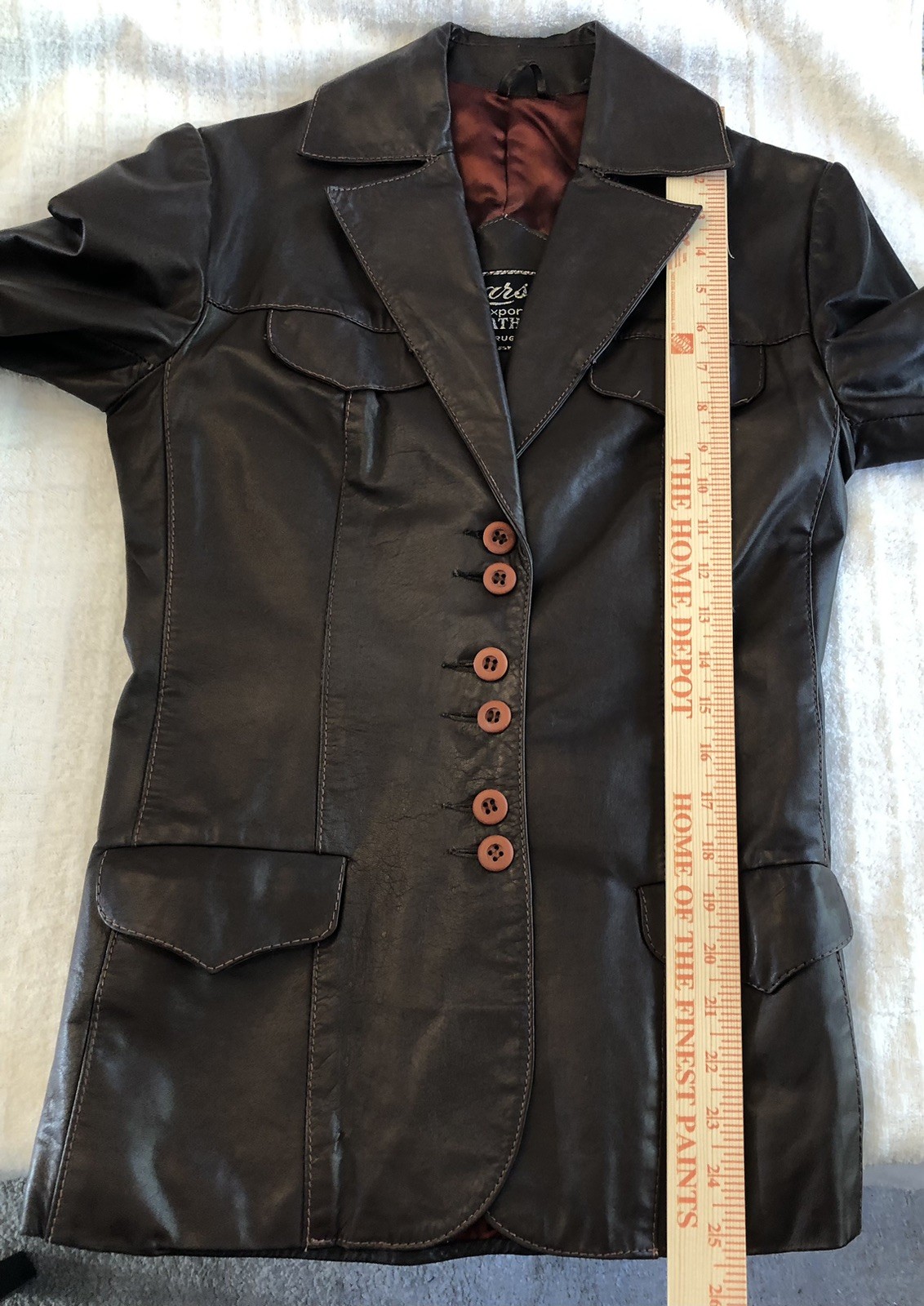 Vintage 1970s LEARSI Leather Jacket Size 14/Small Brown Cool Fashion Button GUC