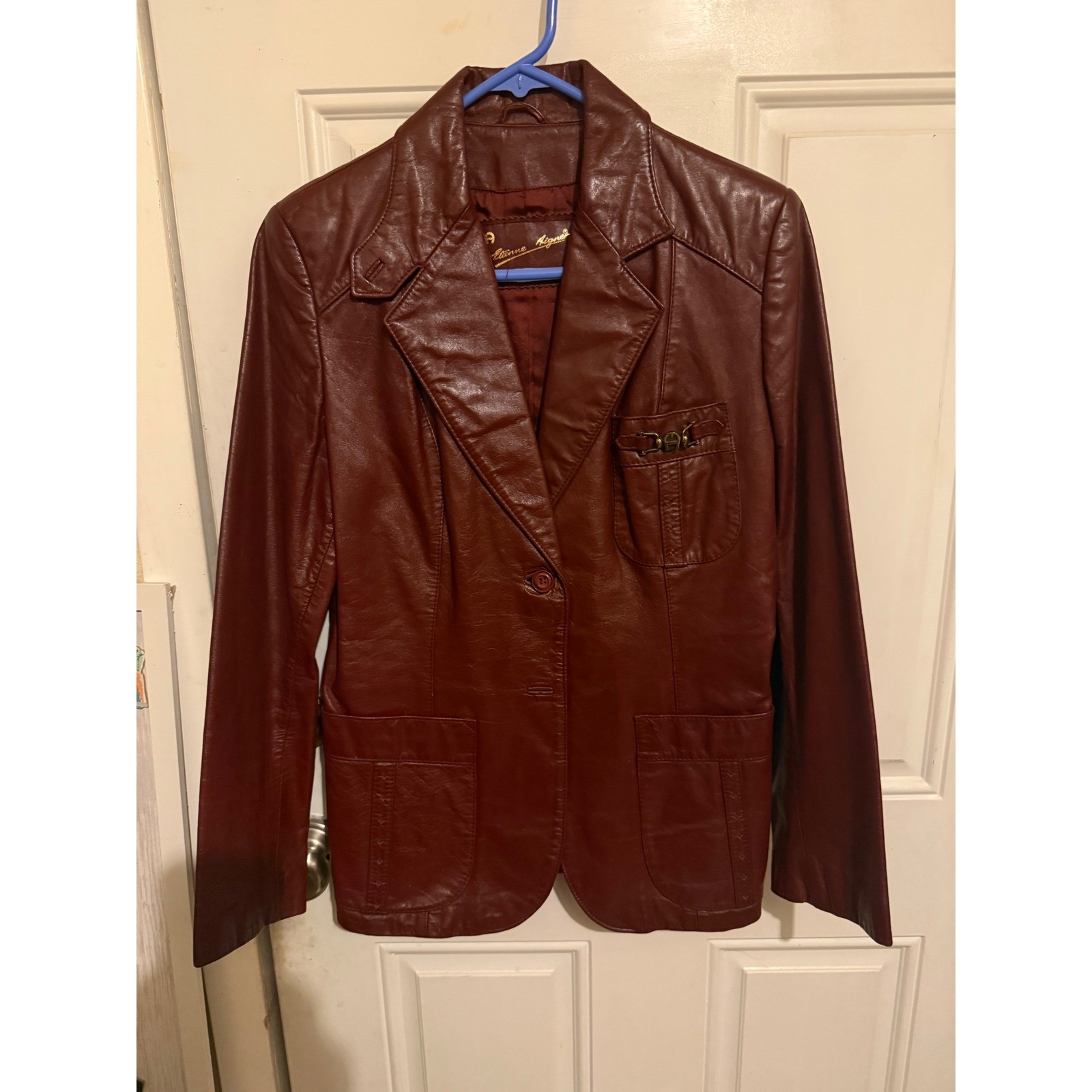 Etienne Aigner Burgundy Leather Blazer Jacket Women’s Single Button Classic Fit