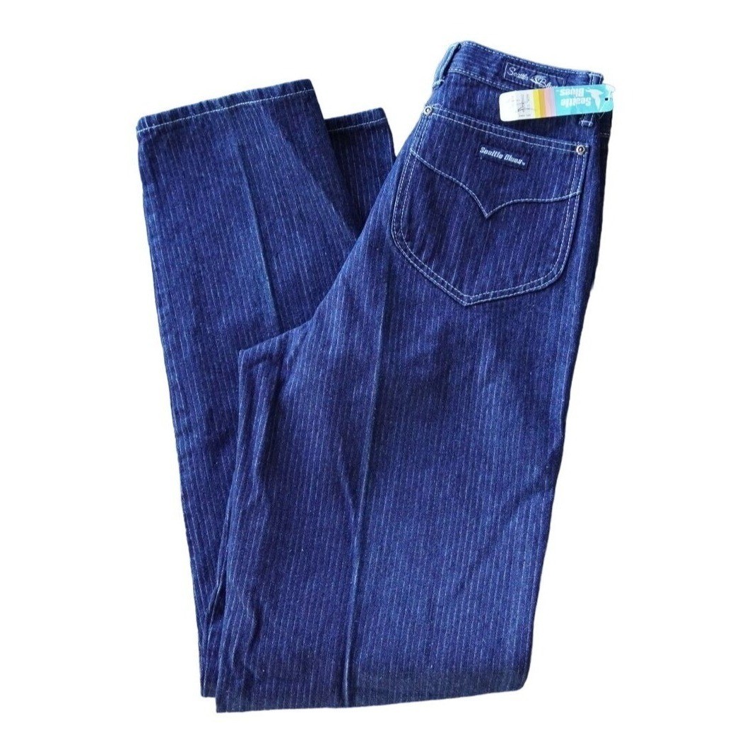 Seattle Blues Jeans Women 11 Indigo Blue Pinstripe Vintage Deadstock High Rise