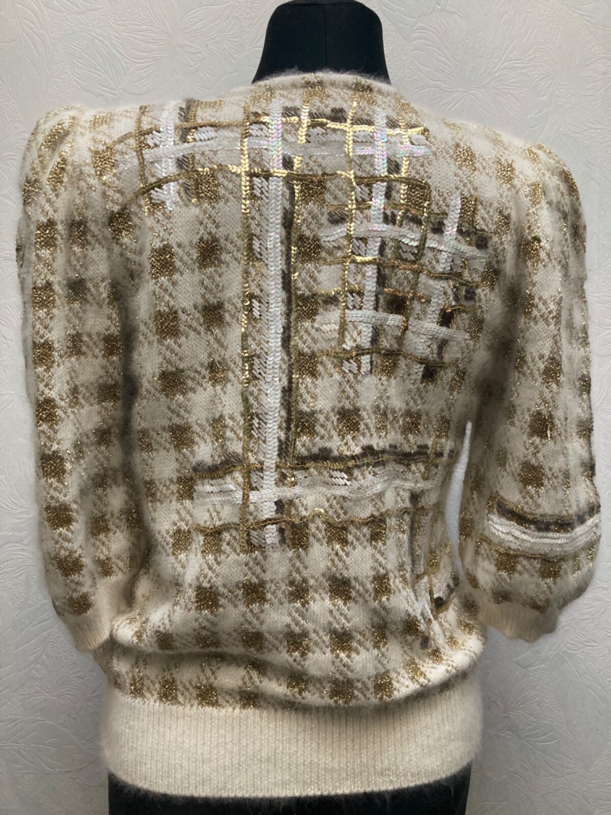 Vintage 1980s Custom Made Angora, Wool Sparkling Knitted Cardigan size S-M.