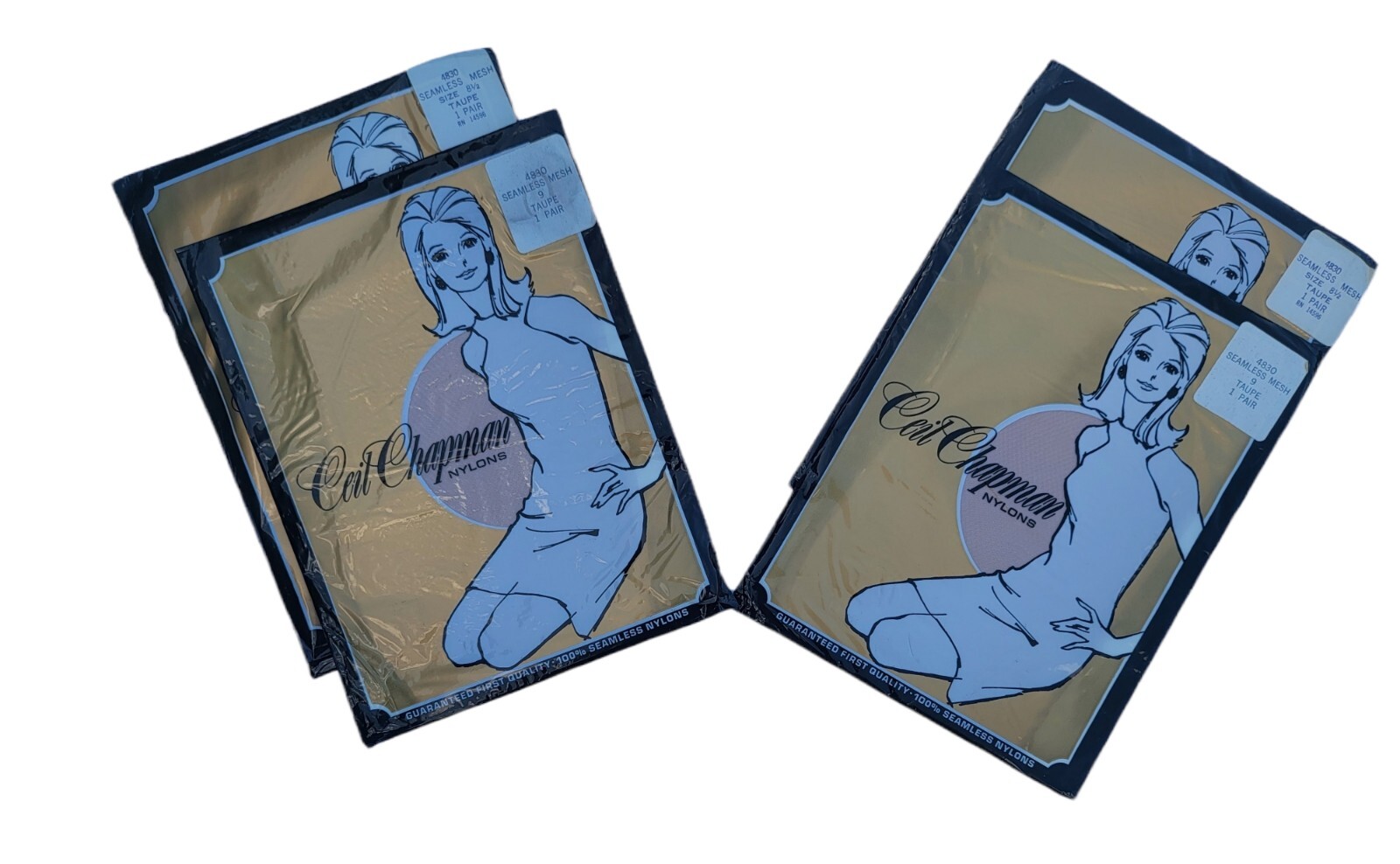 Ceil Chapman Nylons Size 8.5 Taupe Reinforced Toe Nylon Stockings 4-Pairs NIP