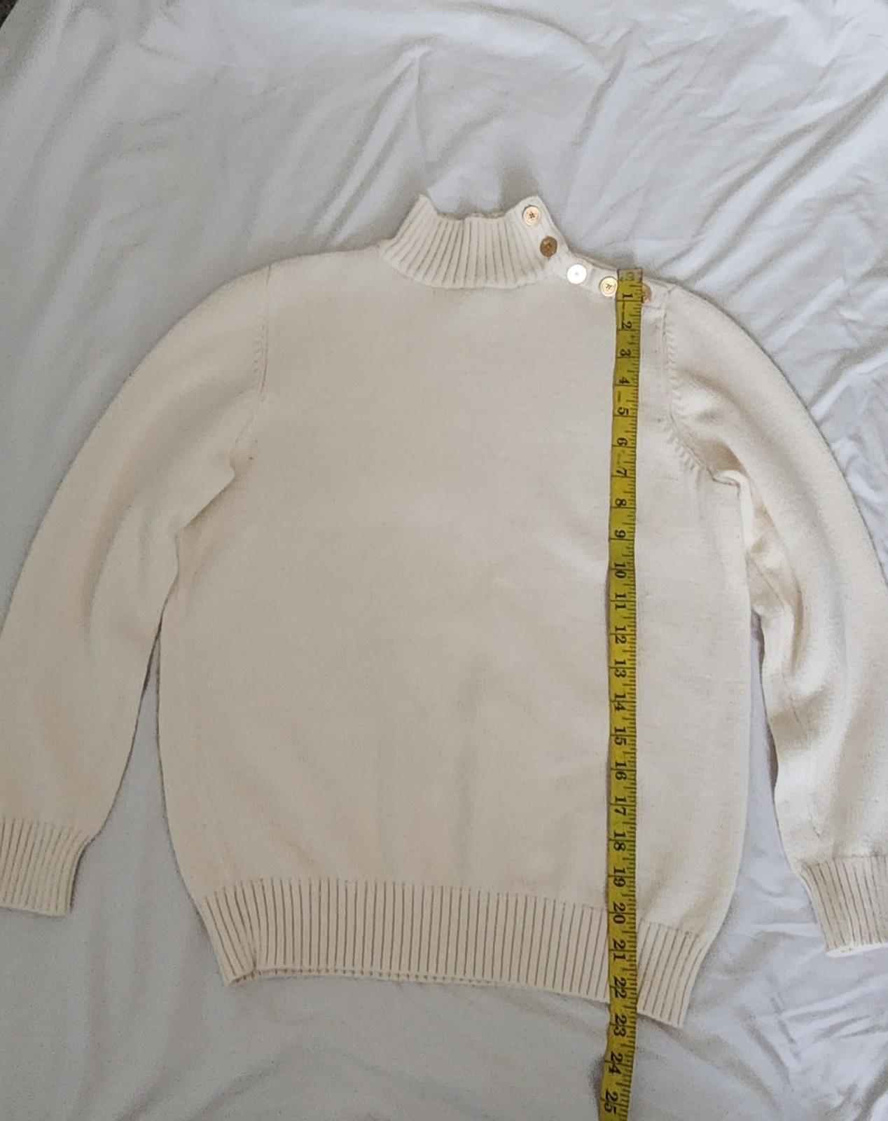 Liz Claiborne Size Petite Mock Neck Sweater Cream Gold Button Pullover PL