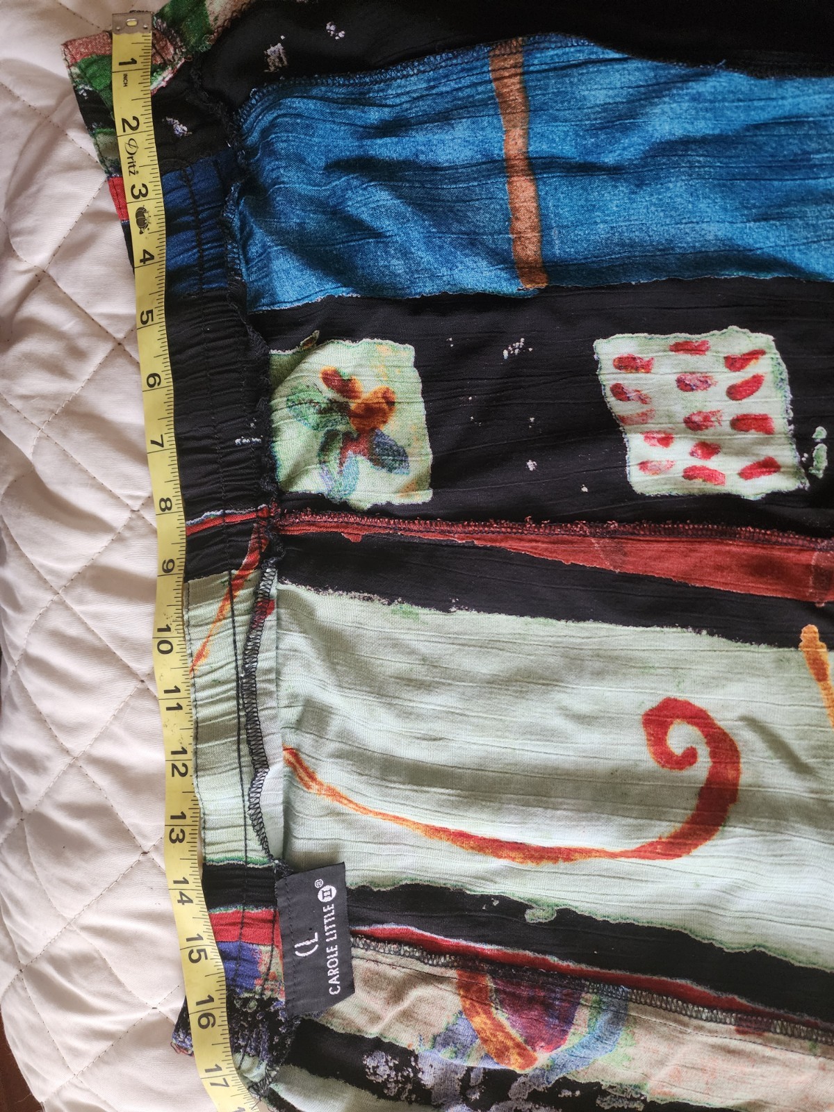 Vintage Art To Wear Carole Little 1X Lagenlook Midi Skirt Abstract W=34″ H= 52″