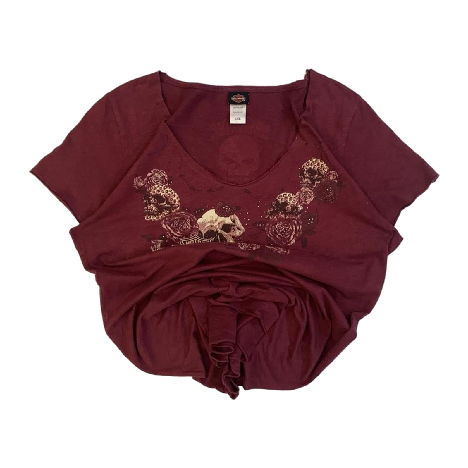 Harley Davidson Skull Rose Graphic Short Sleeve T Shirt Burgundy 3XL