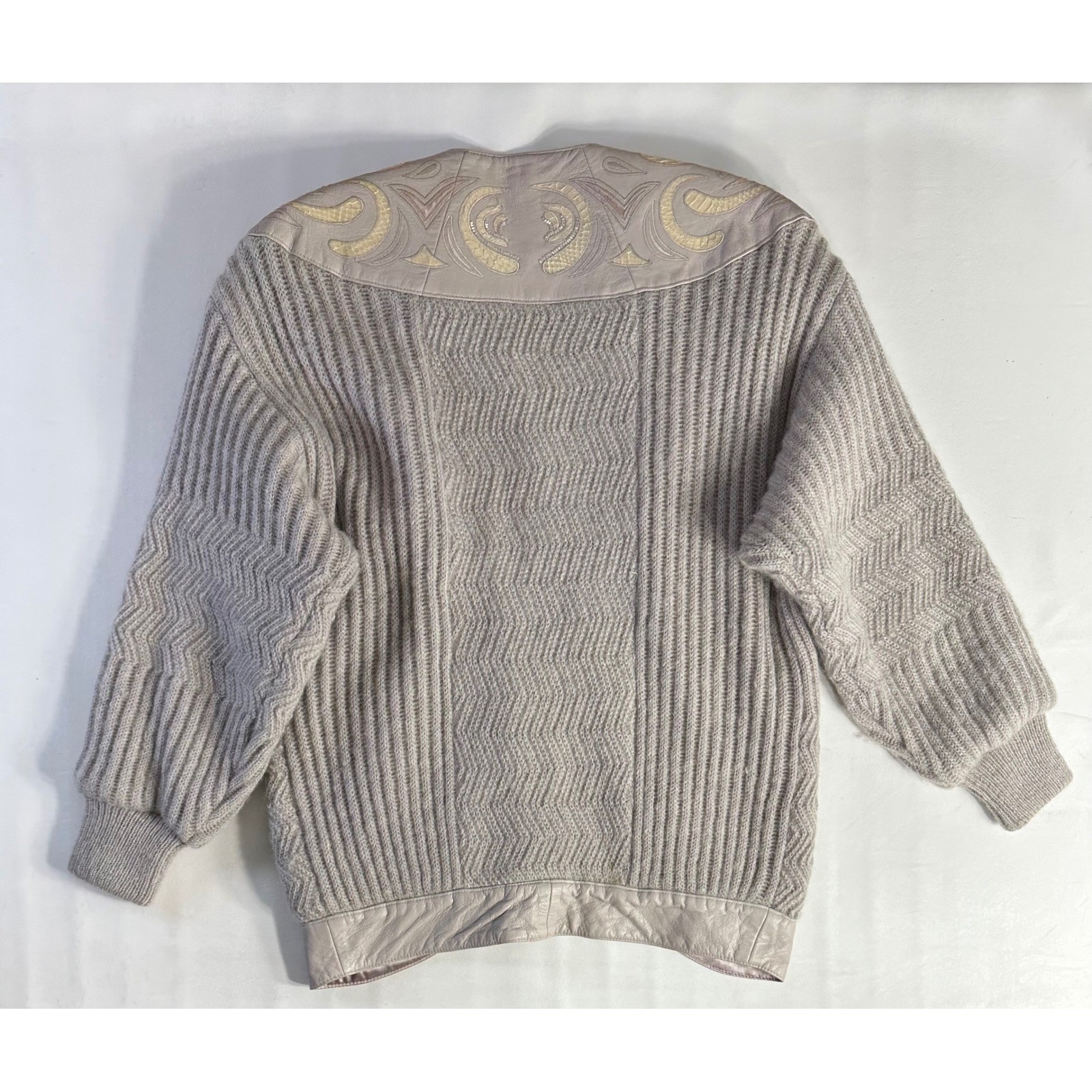 Suzelle Sz Sm Vintage 80s Mohair Wool Snake Leather Cardigan Jacket Gray Sweater