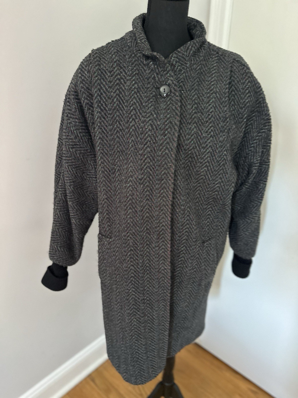 VTG 80s Donnybrook Sz10 ILGWU Gray Speckled oversized herringbone Long wool coat