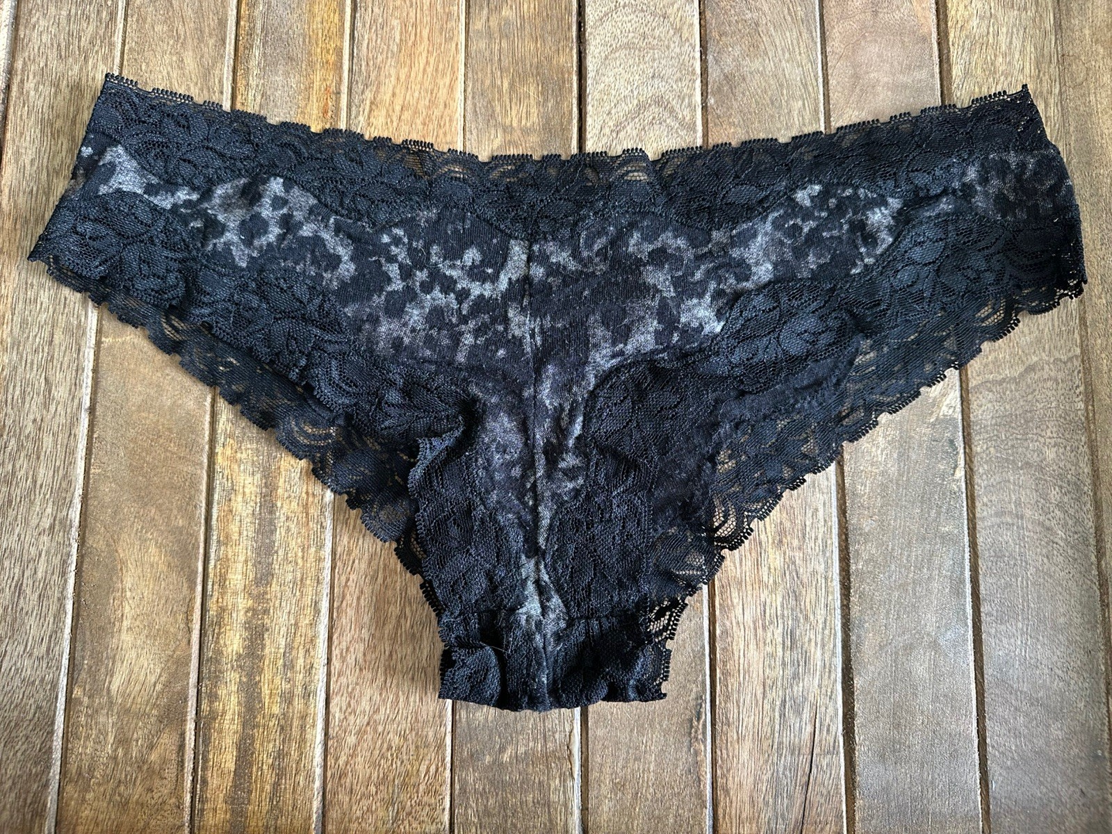 Vtg Express Intimates M Black & Gray Animal Print Panties W Lace Trim