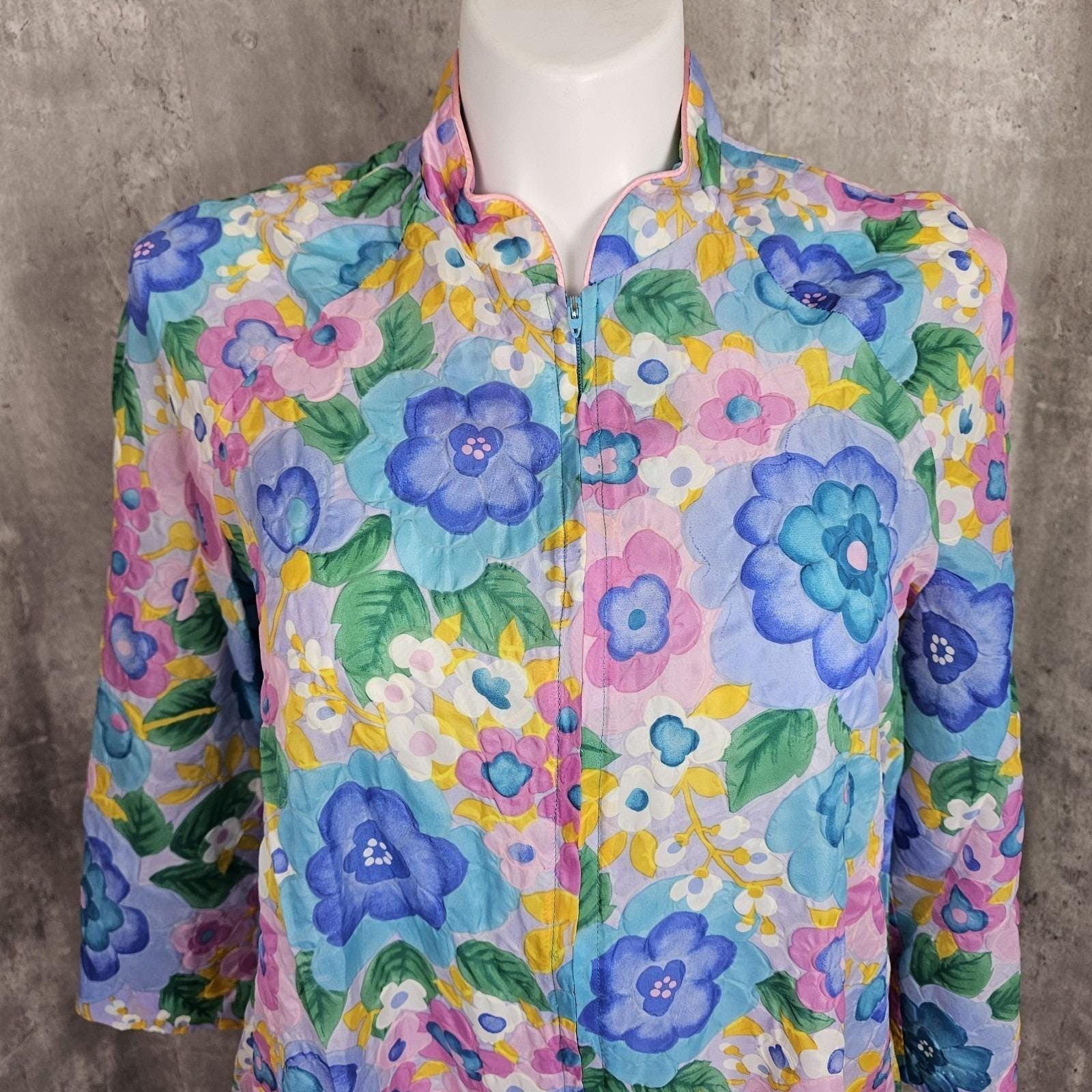 Vintage 60s Kassatly Palm Beach OS Pastel Mod Floral Nylon House Coat Robe