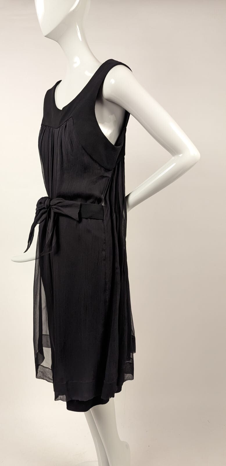 VINTAGE CHANEL SILK JERSEY + SILK CHIFFON SHORT JUMPSUIT W SHEER WATTEAU REAR