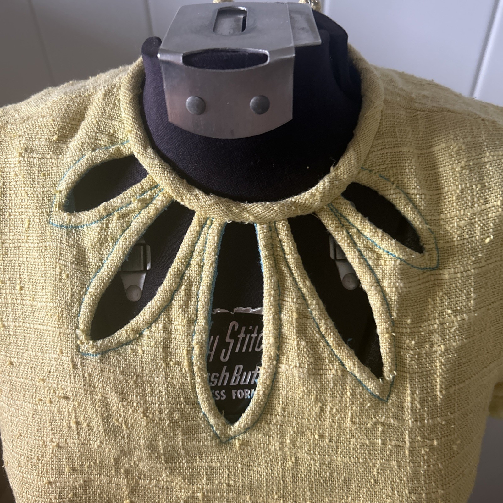 Vintage J. Harlan Originals ModYellow Linen Dress With Cut Out Neckline
