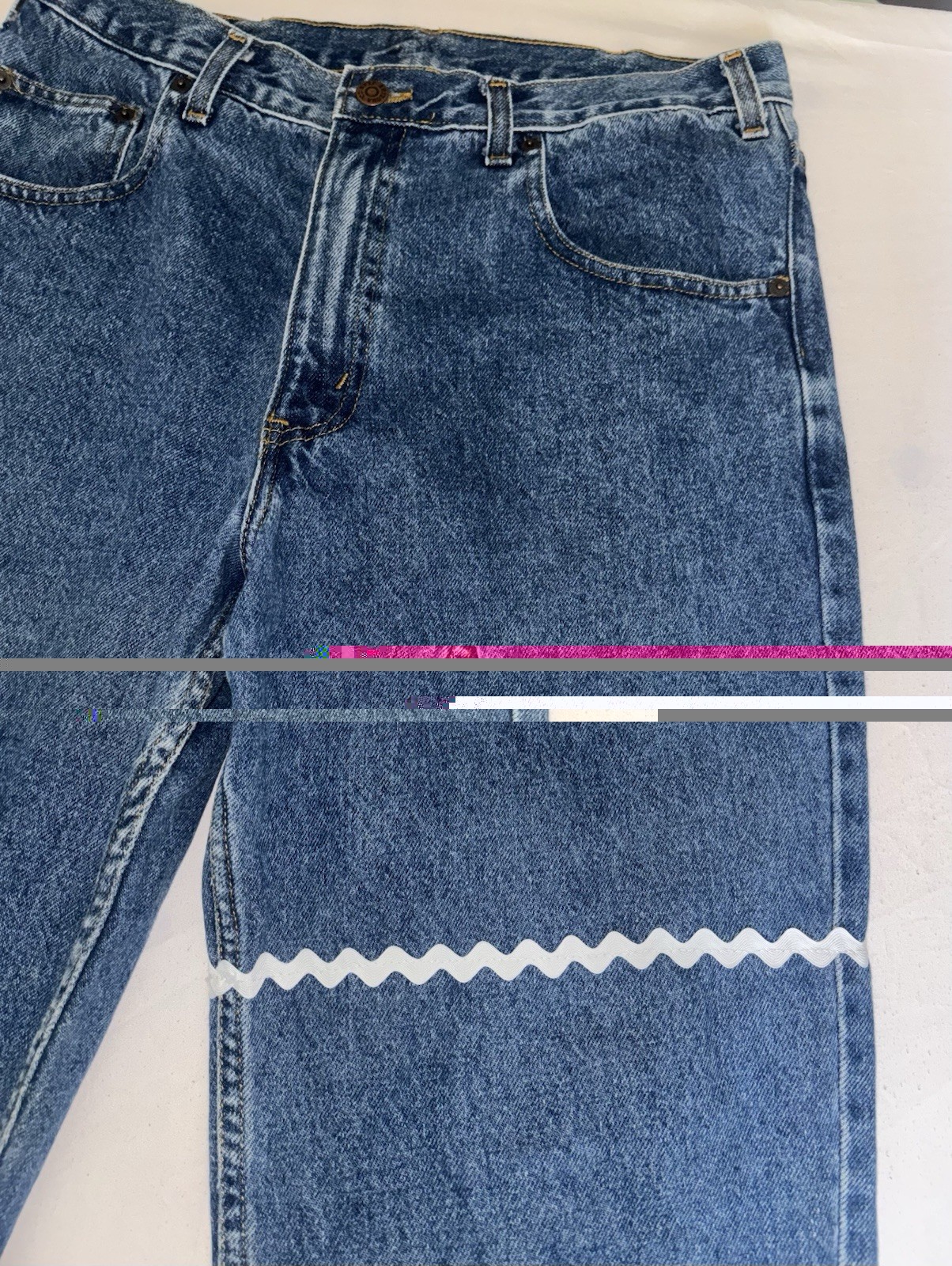 Customized Arizona Jeans Vintage Bell Bottoms 70s Geometric Print 33×30 Purple