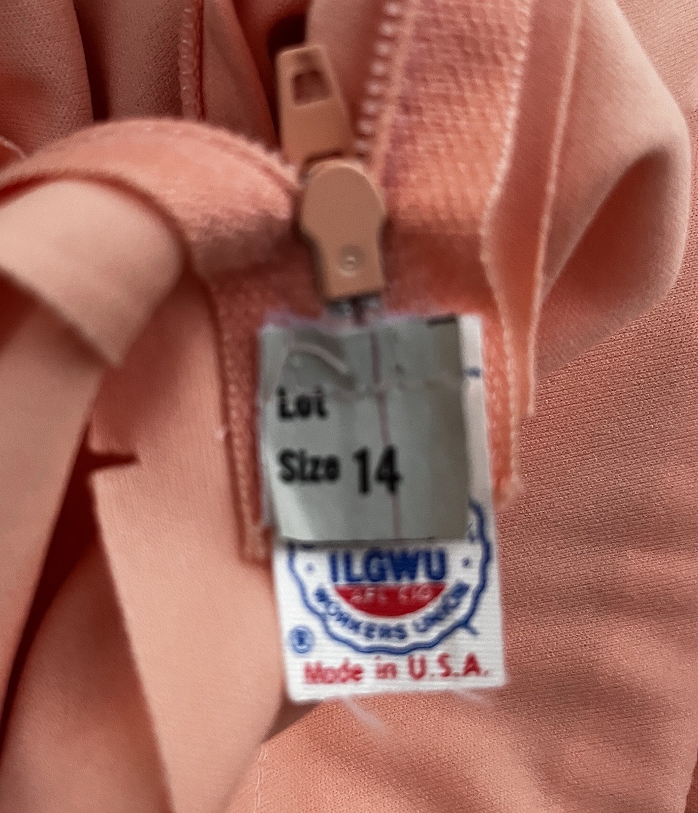 VTG 70s Union Made ILGWU Peach Sleeveless Empire Waist Maxi Dress VTG 14