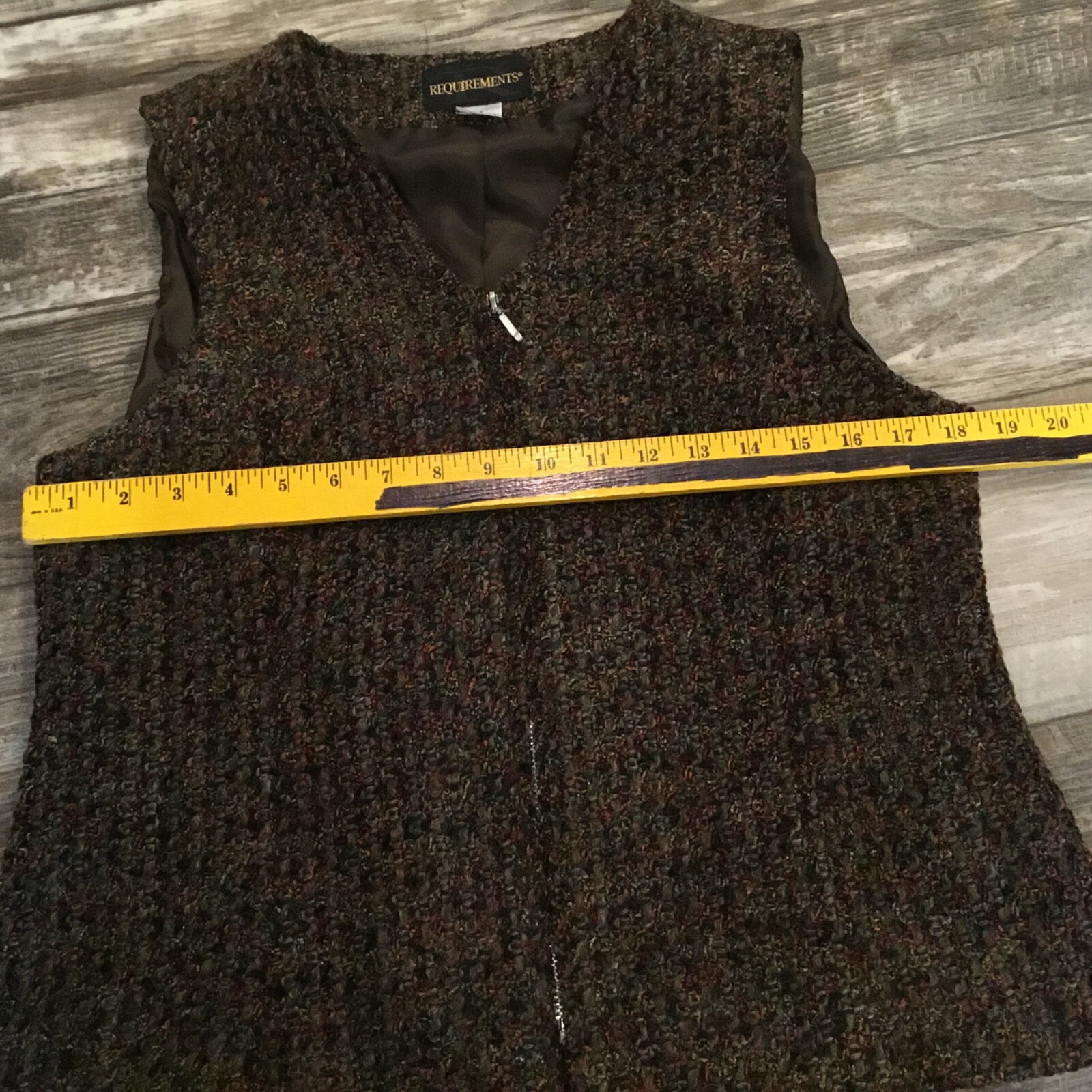 Vtg Tweed Vest Size M Chocolate Brown Vibes Y2K Full Zip Lined Dark Academia