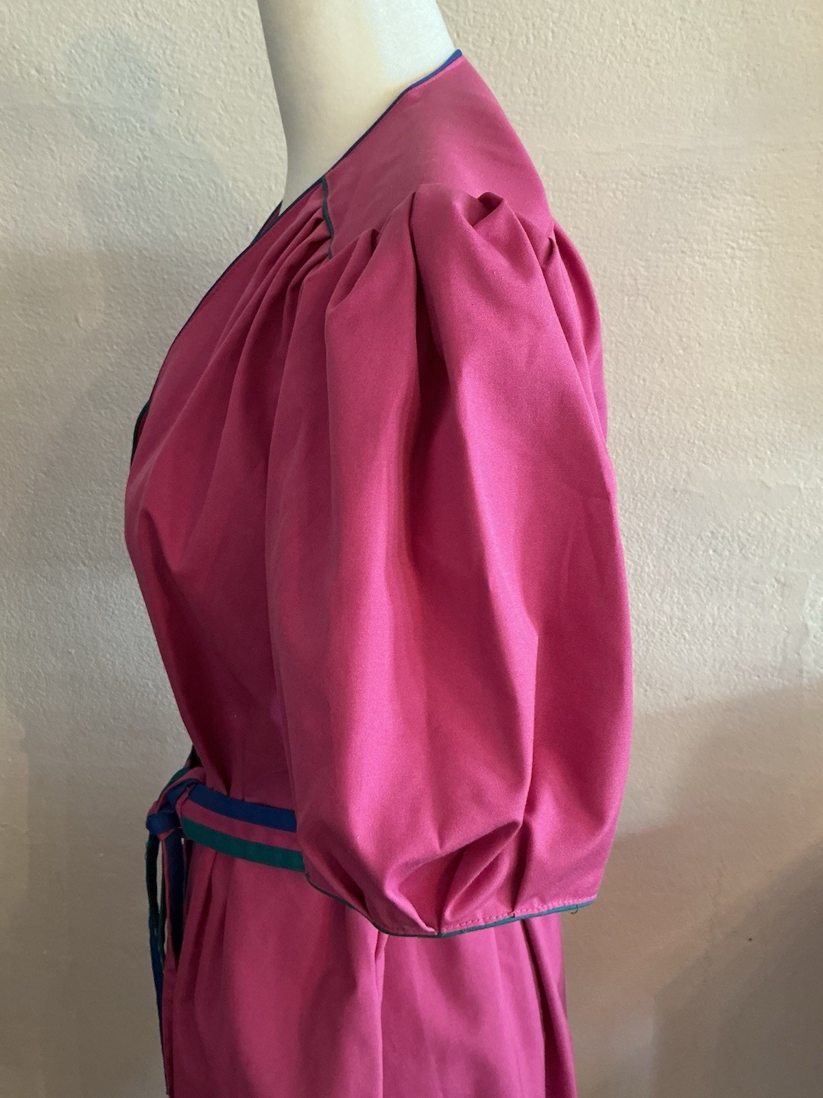 Vintage Day Dress Townhouse 80s Prep Pink Color-block Piping Whimsy 14 M L