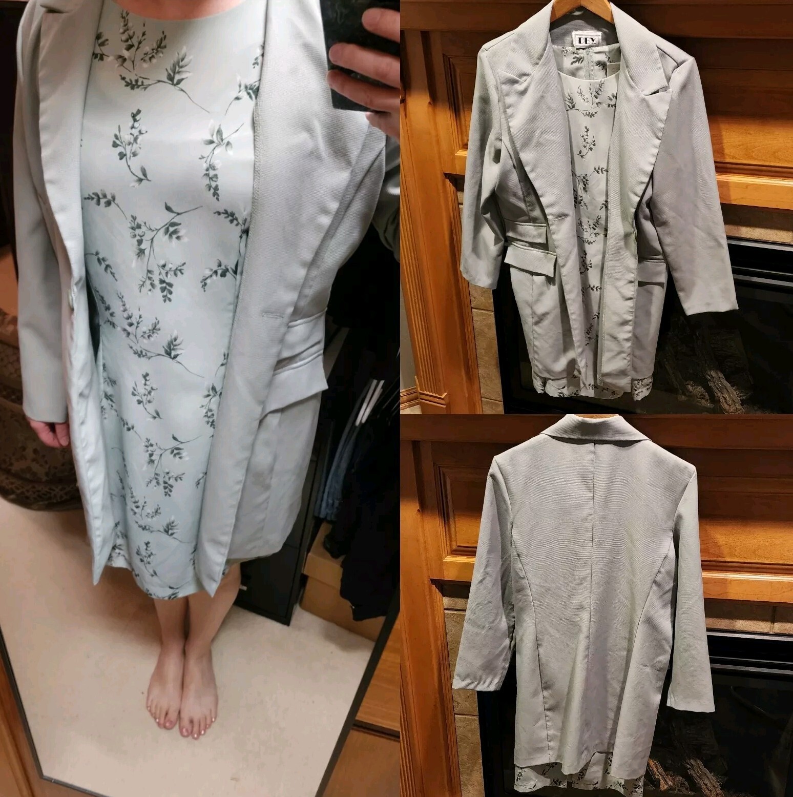 Vintage 90’s DBY Matching Dress & Jacket Set. Light Mint Green Size Medium Midi