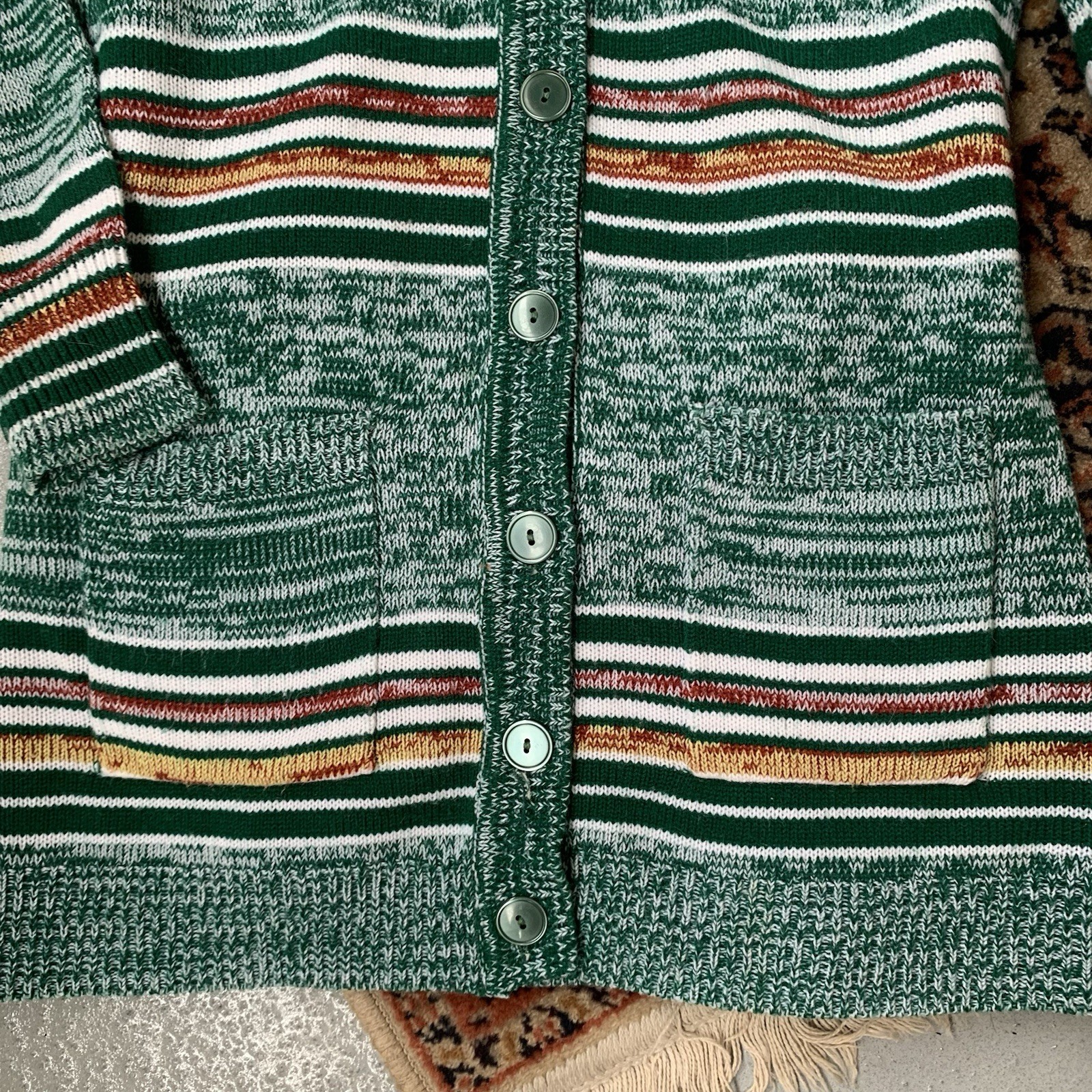 70’s Green Heathered Button Up Cardigan with Waist Tie Size Small
