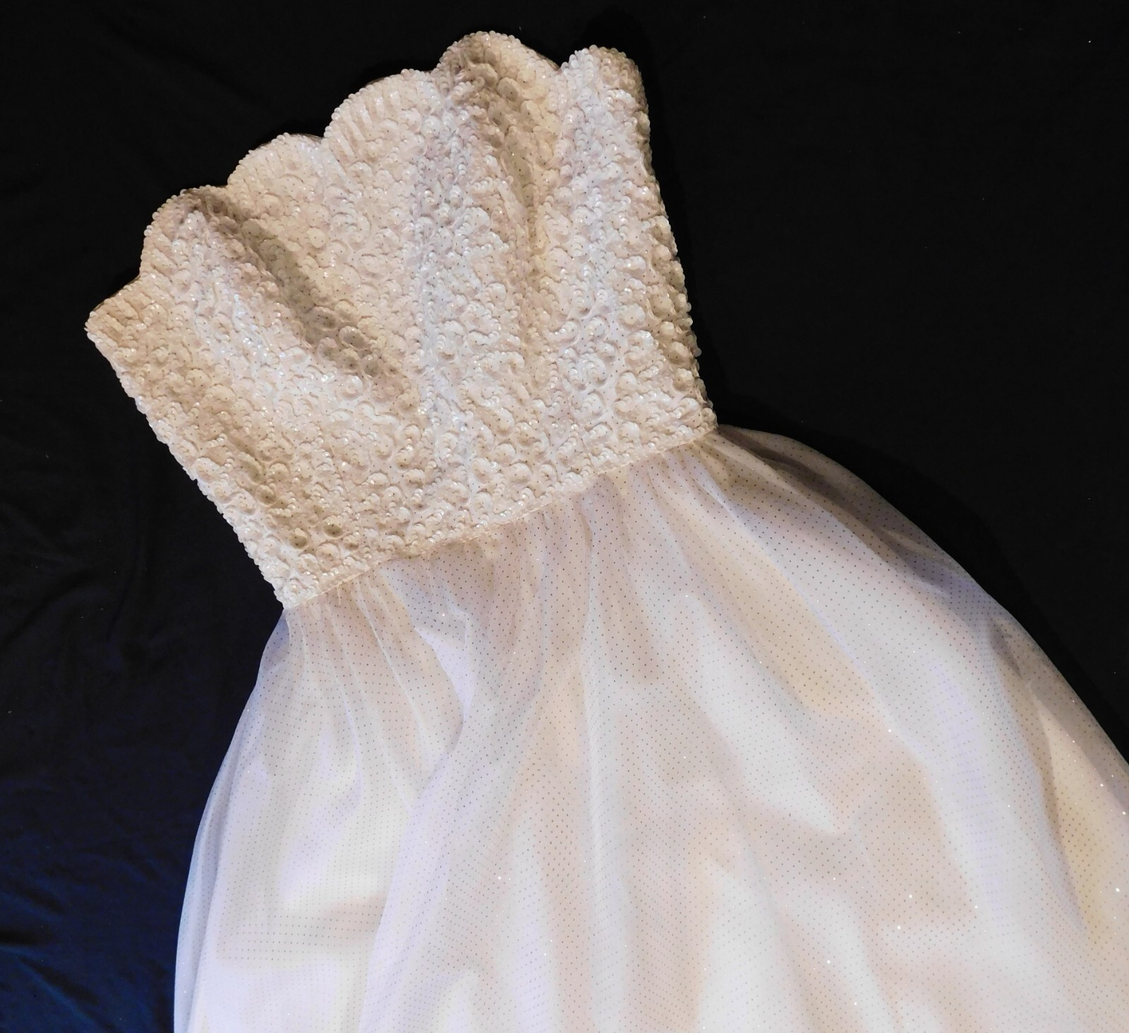 Mike Benet Formal Strapeless Ball Gown Party Dress Sheer Ivory Polka Dots 12