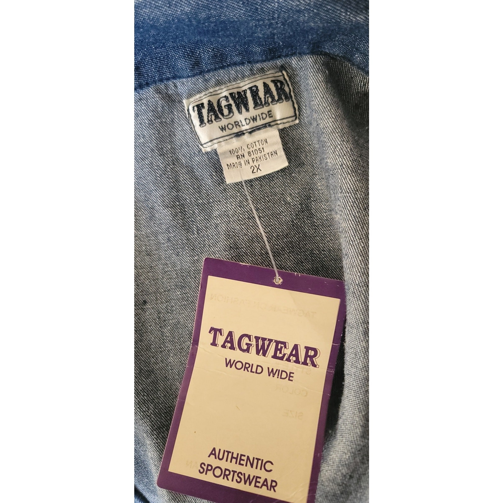 NWT Vintage TagWear Embroidered Teacher Button Up Denim Shirt Size M to 2XL