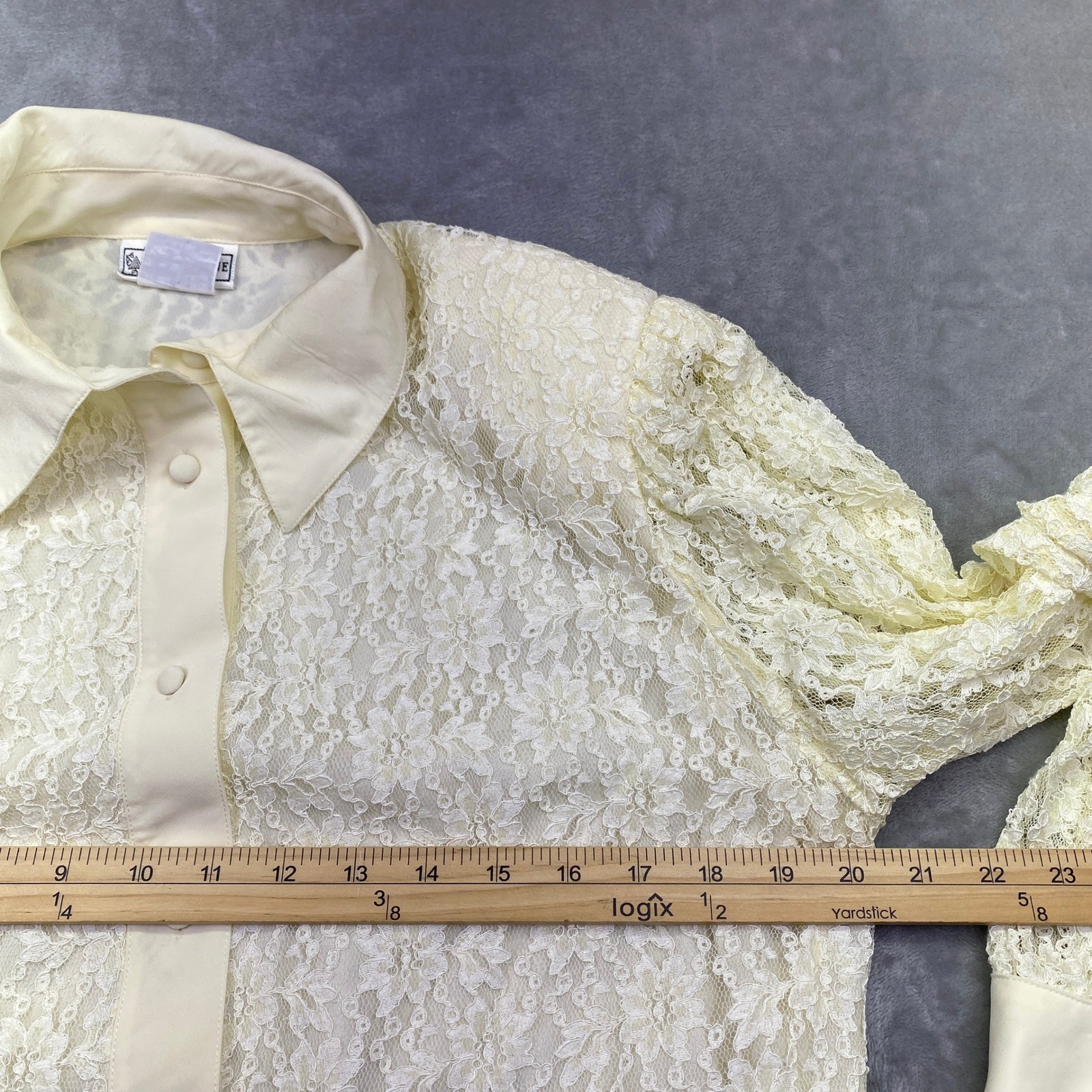 Evan-Picone Vintage Cream Floral Lace Button Up Blouse Size 14 Ivory Long Sleeve