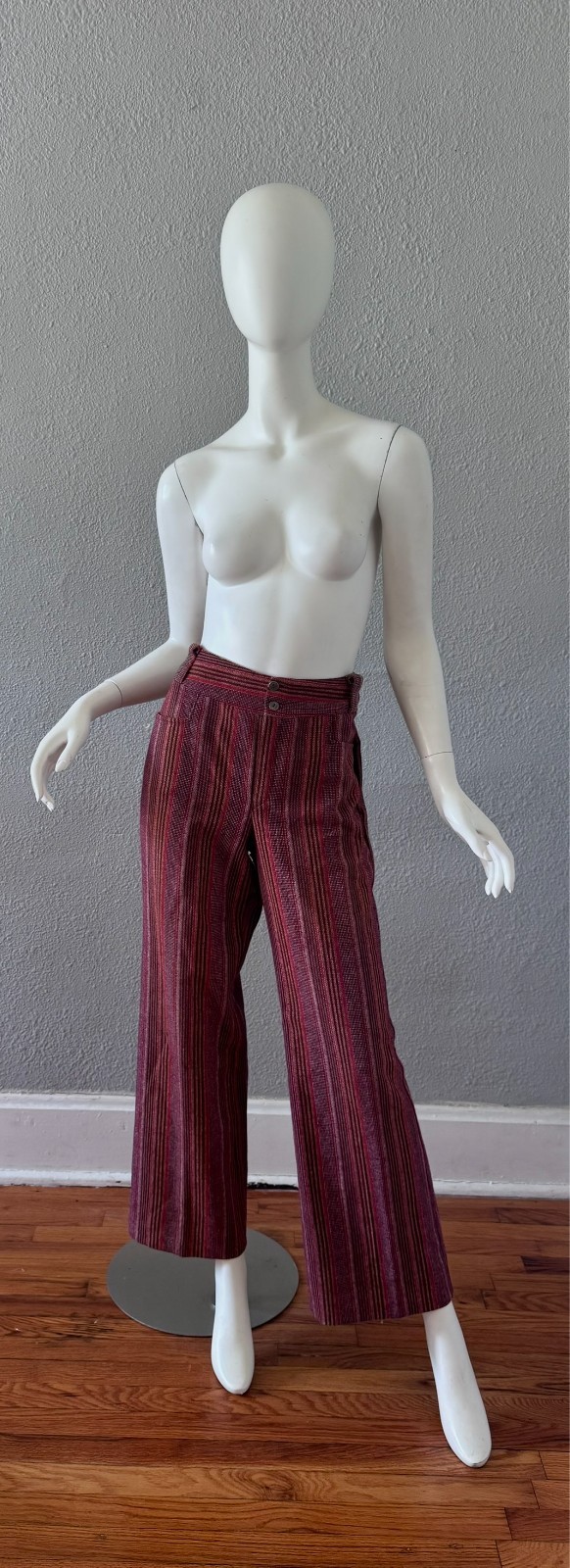 Vintage 70s Burgundy Retro Hippie Trousers Pants L/XL