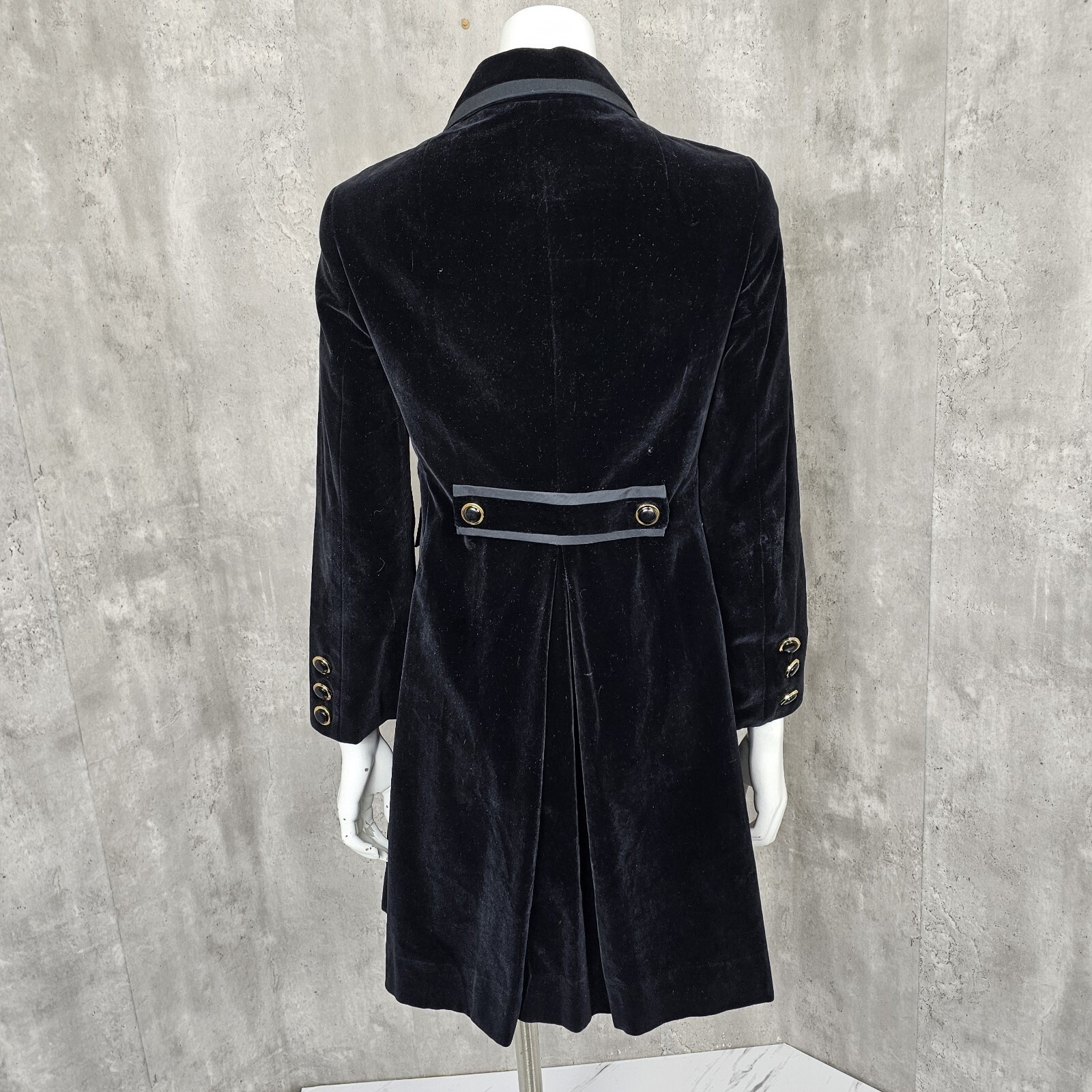 Vintage 60s Modelle Black Velveteen Pea Coat Gothic Victorian Mod Womens S