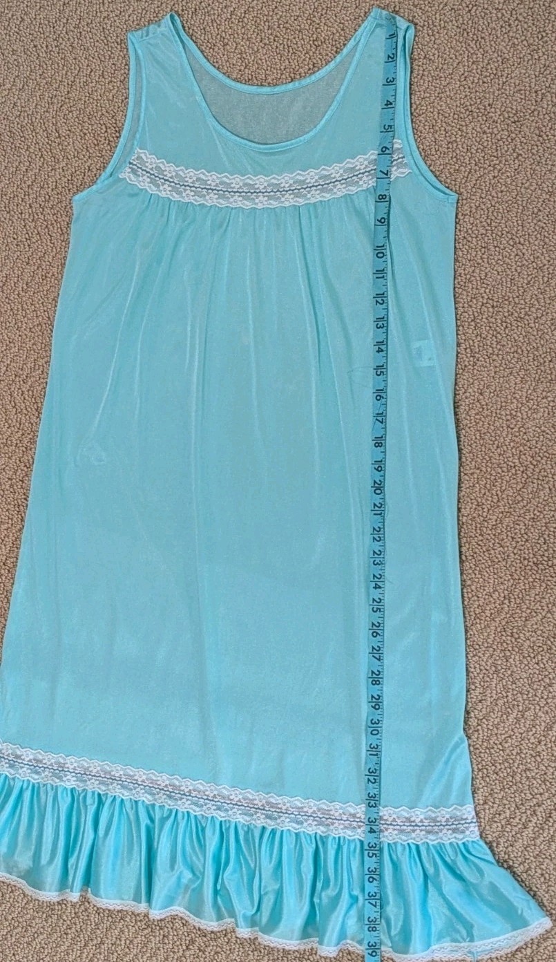 Vtg Dutchmaid Short Nightie Sz M Bright Blue Sweet Innocent Lace & Ruffle