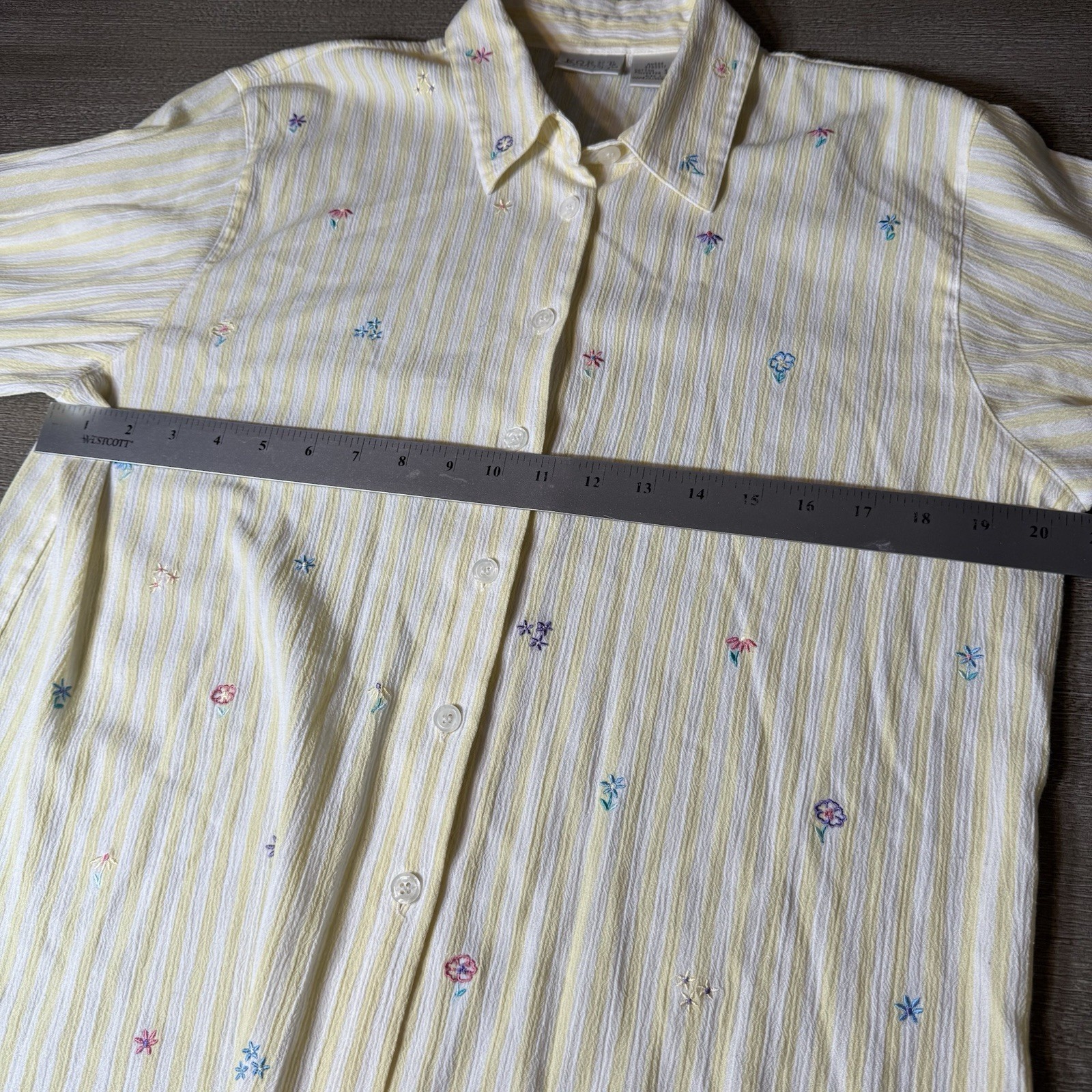 Vintage 90 KORET FRANCISCA Petite Large Yellow Strip Embordered Button Up Blouse