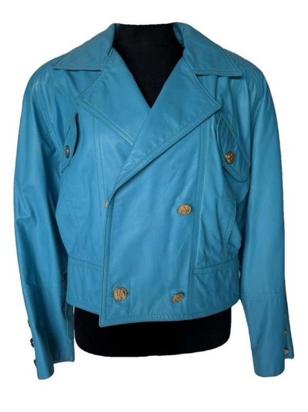 Vintage 1980’s Turquoise Leather Biker Jacket By Gino De Giorgio US Size Med