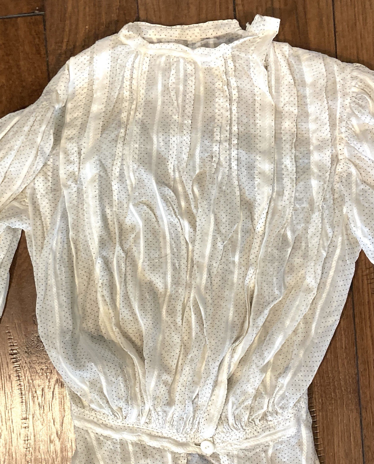 Vintage 1900s 1910s Victorian 2 pc dress thin cotton w dots pin tucks W 22