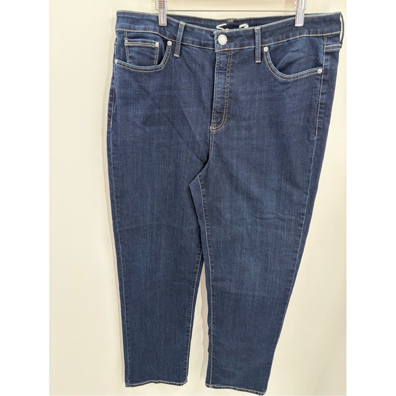 Seven7 High Rise Vintage Straight Jeans Dark Wash Blue Size 18