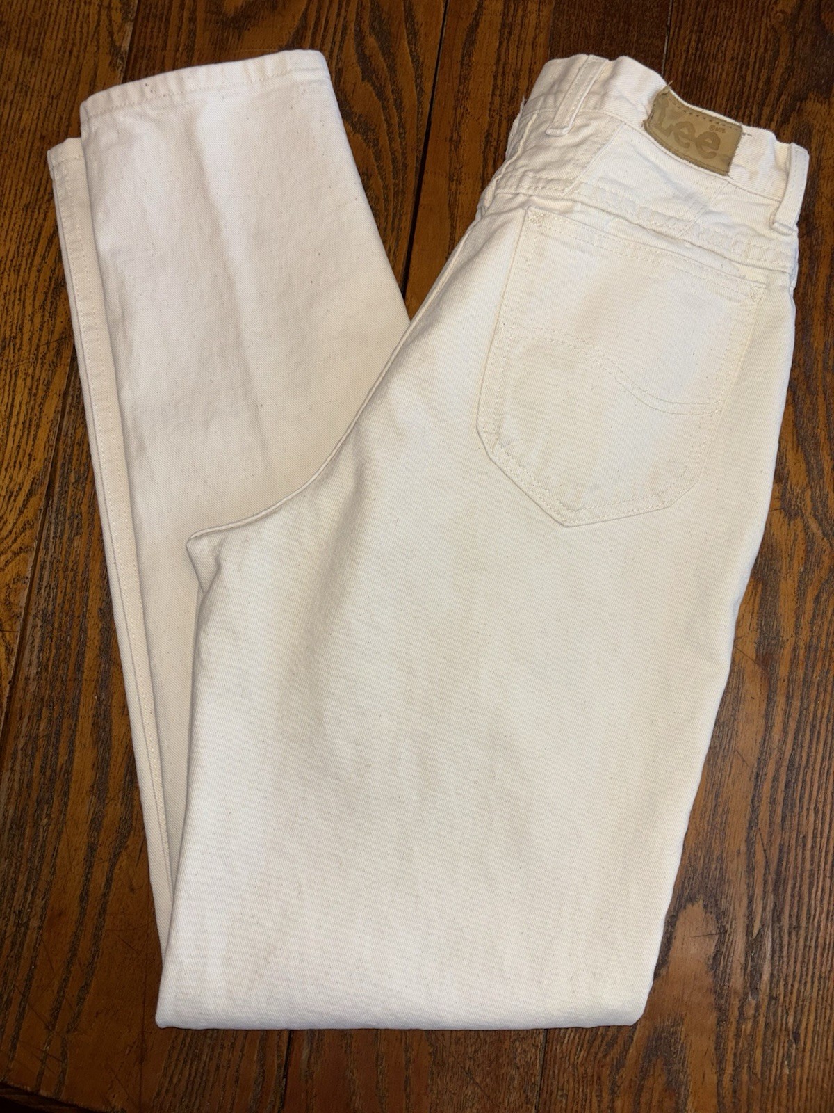 Vtg 80s Lee Mom Jeans Women’s 12L Off-White Cream Tapered High Rise 28 x 33 USA