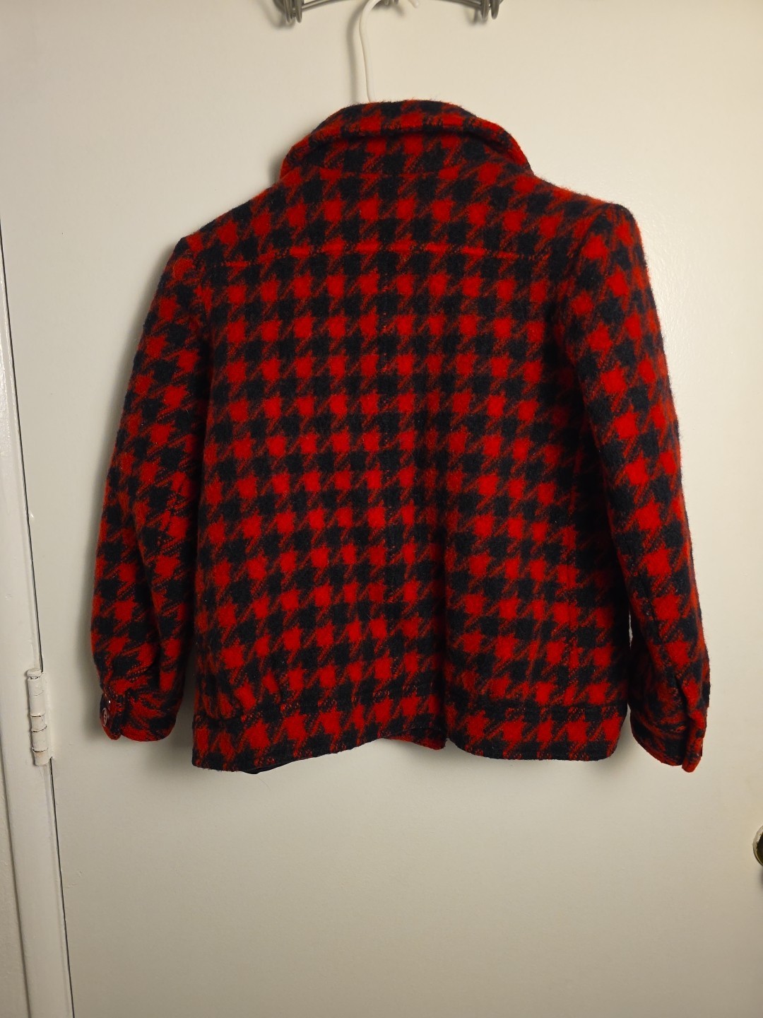Vintage Pendleton Houndstooth Coat 1950s Button Up Black & Red Women’s Petite