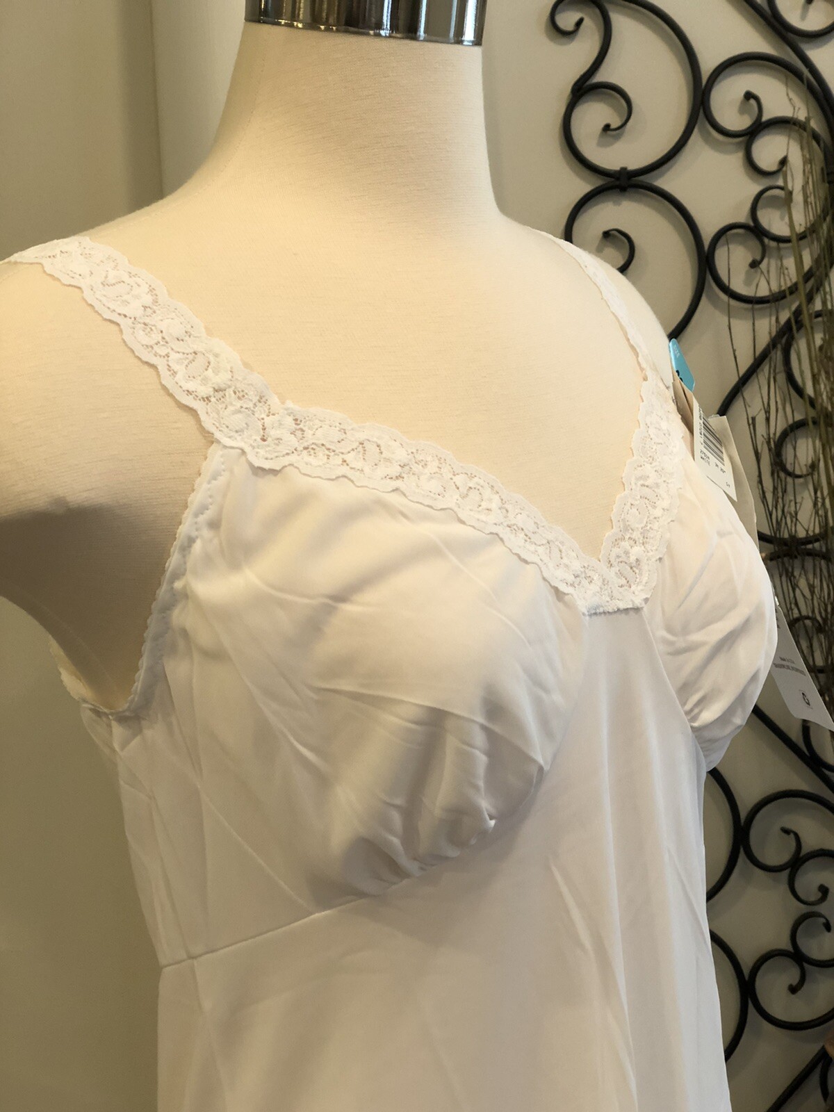 Vintage Full Slip Size 34 SHADOWLINE White Lace Nylon NOS