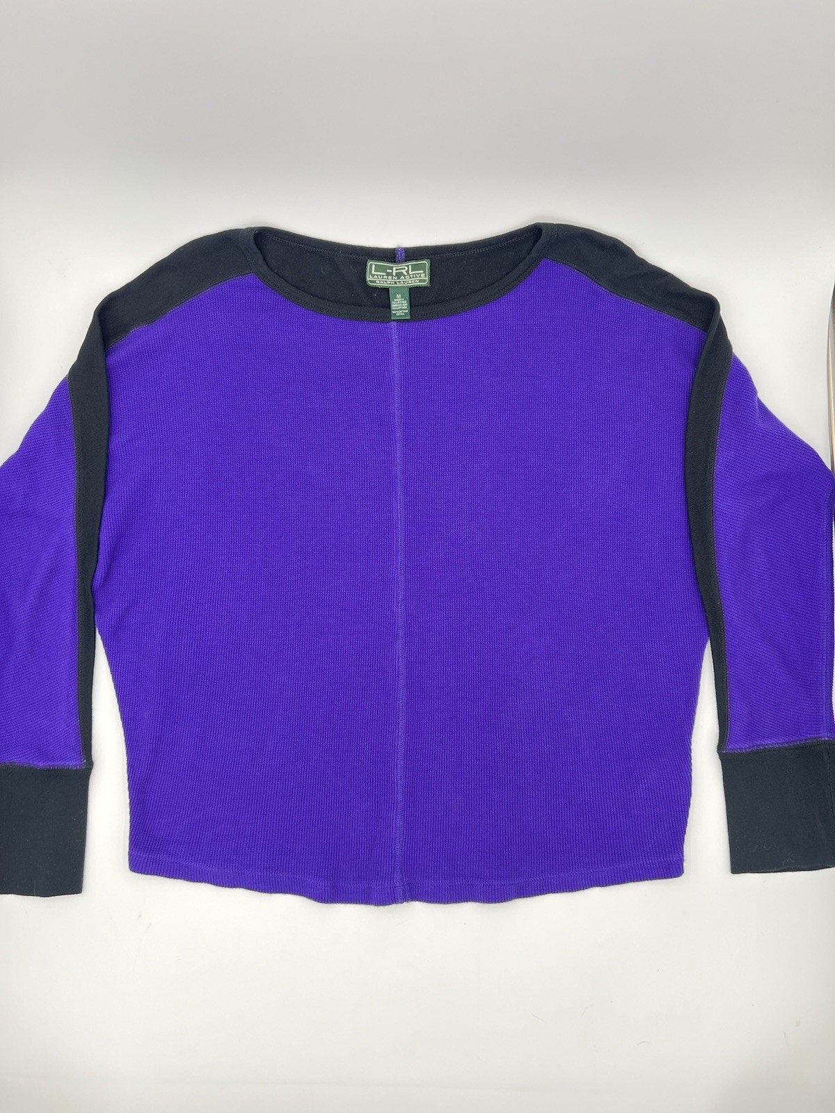 Y2K Lauren Ralph Lauren Waffle Knit Thermal Shirt Purple Black Oversized Medium