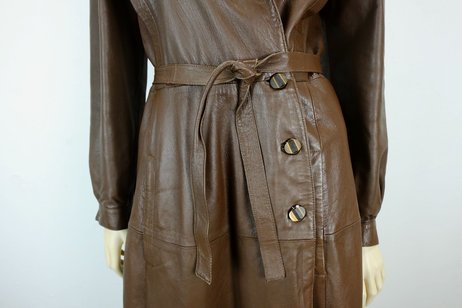 vintage leather coat coat size 38 chocolate brown leather 80s womens coat