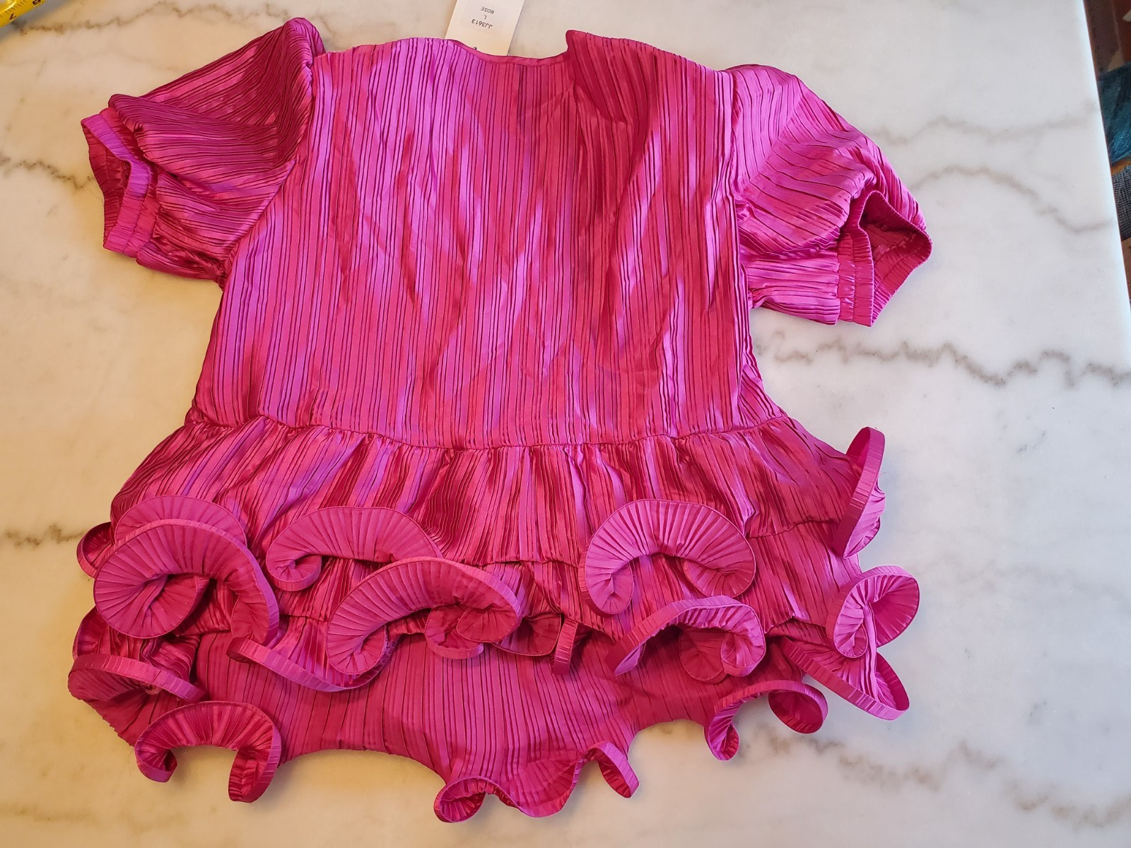 JJ’s Fairyland Rose Pink Pleated Blouse Shirt Ruffled Large V neck Women’s B2