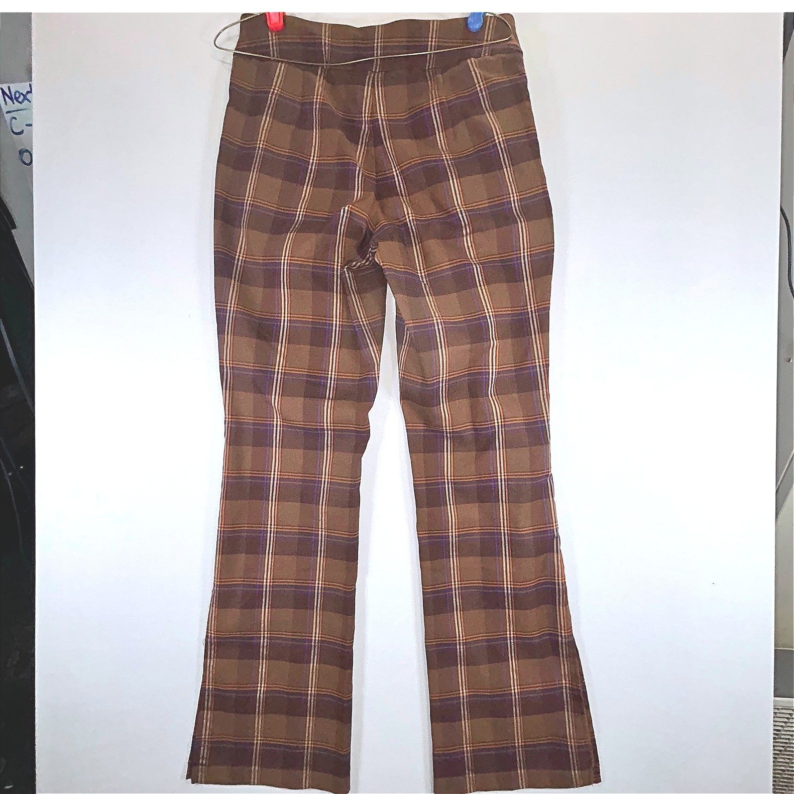 Cato Brown Plaid Flare Pants Women Size 8 Mid Rise Stretch Trouser Retro Preppy